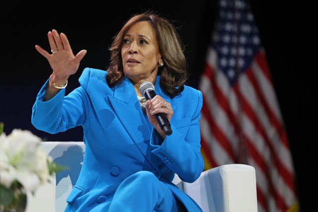 <p>Vice President Kamala Harris speaks on Saturday at the Essence Festival of Culture in New Orleans. She called JD Vance after he was named the Republican vice president nominee  </p>