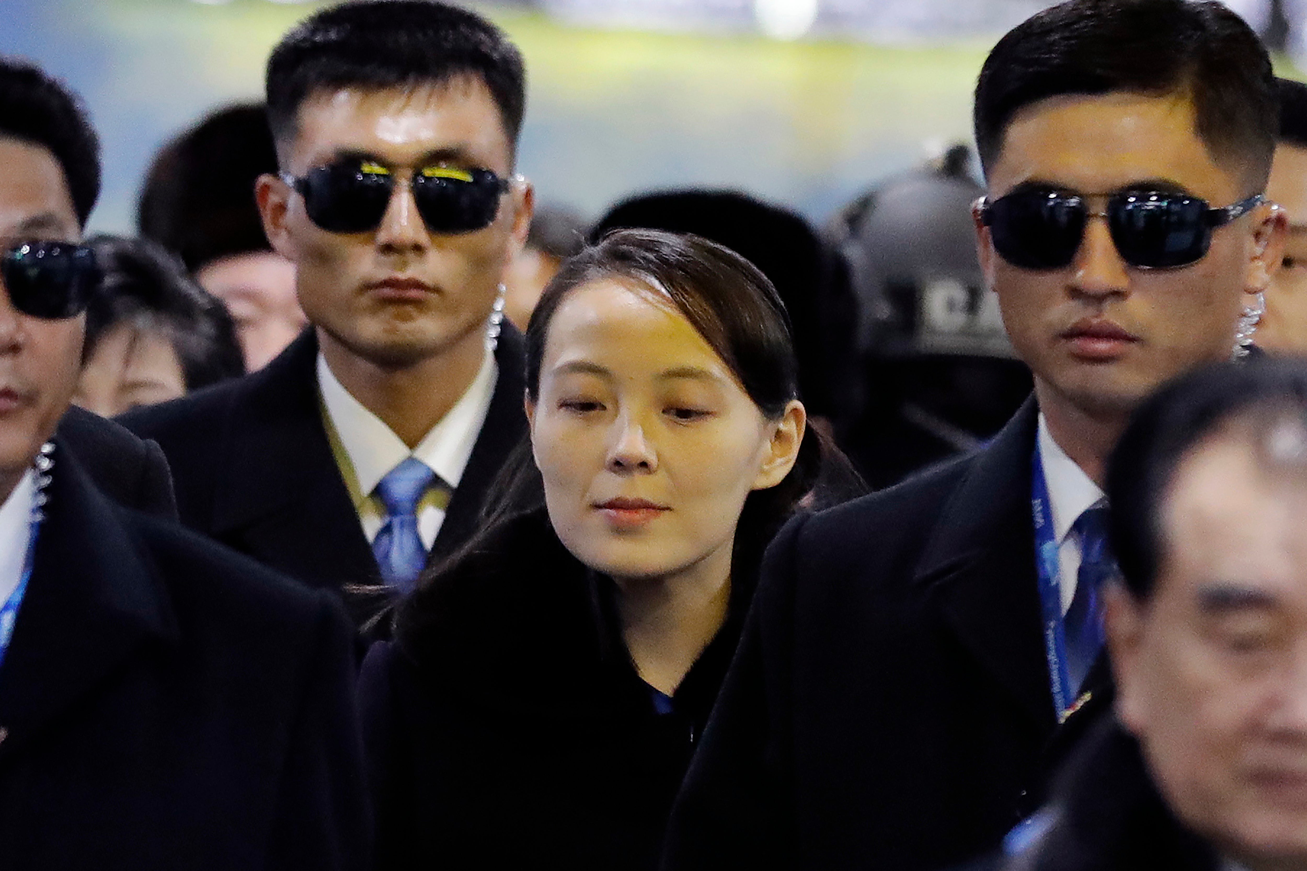 North Korean leader Kim Jong Un’s younger sister Kim Yo Jong, center