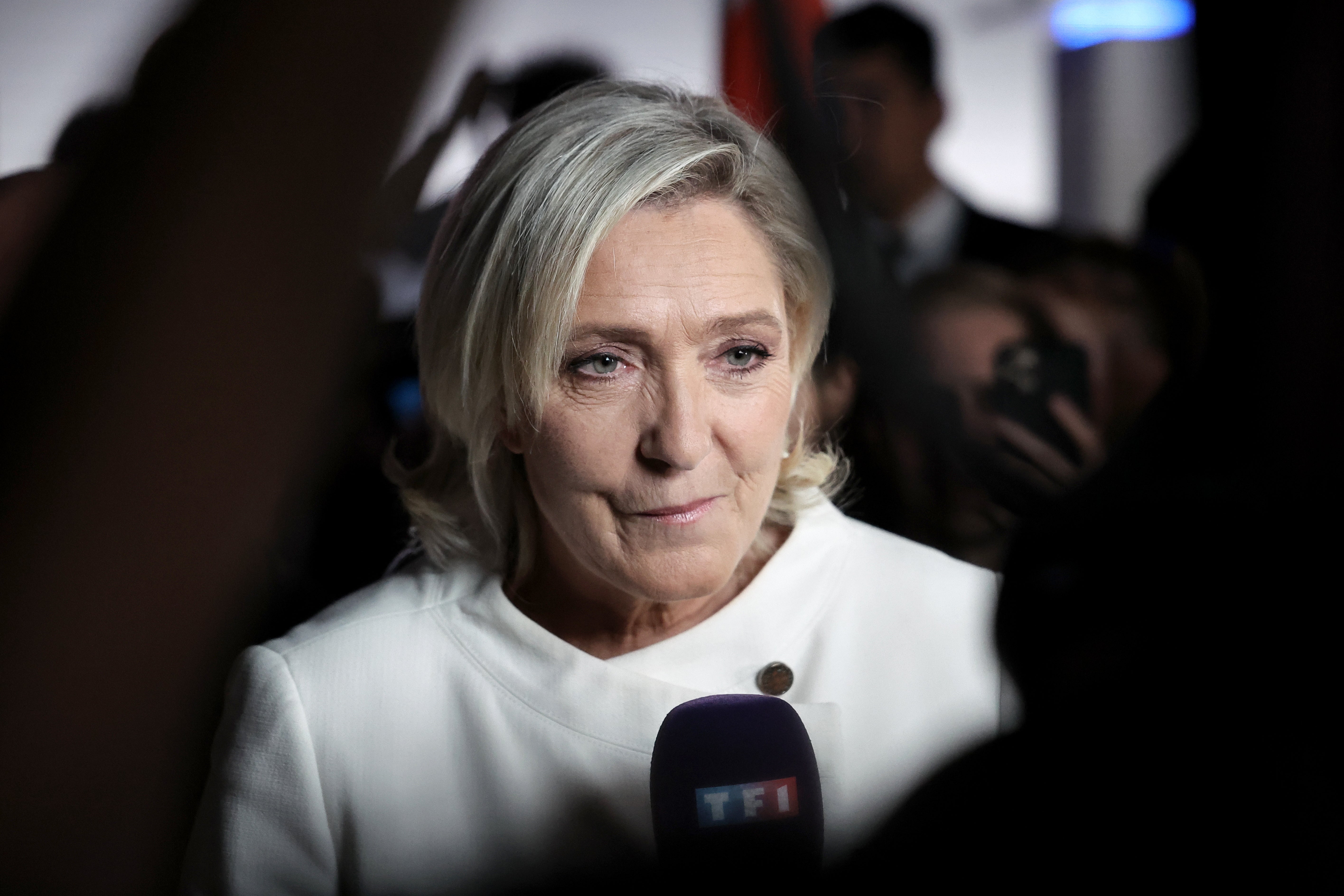 Member of parliament for the French right-wing party National Rally (Rassemblement National, RN), Marine Le Pen addresses journalists at the party’s headquarters after preliminary results of the second round of the French parliamentary elections, in Paris, France, 07 July 2024