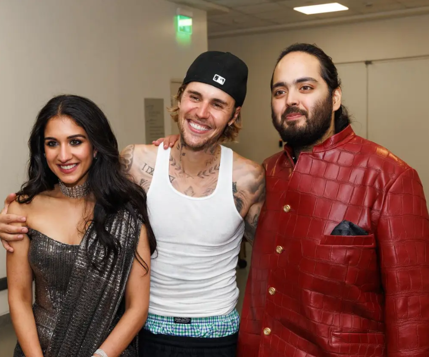 Justin Bieber with Anant Ambani and Radhika Merchant