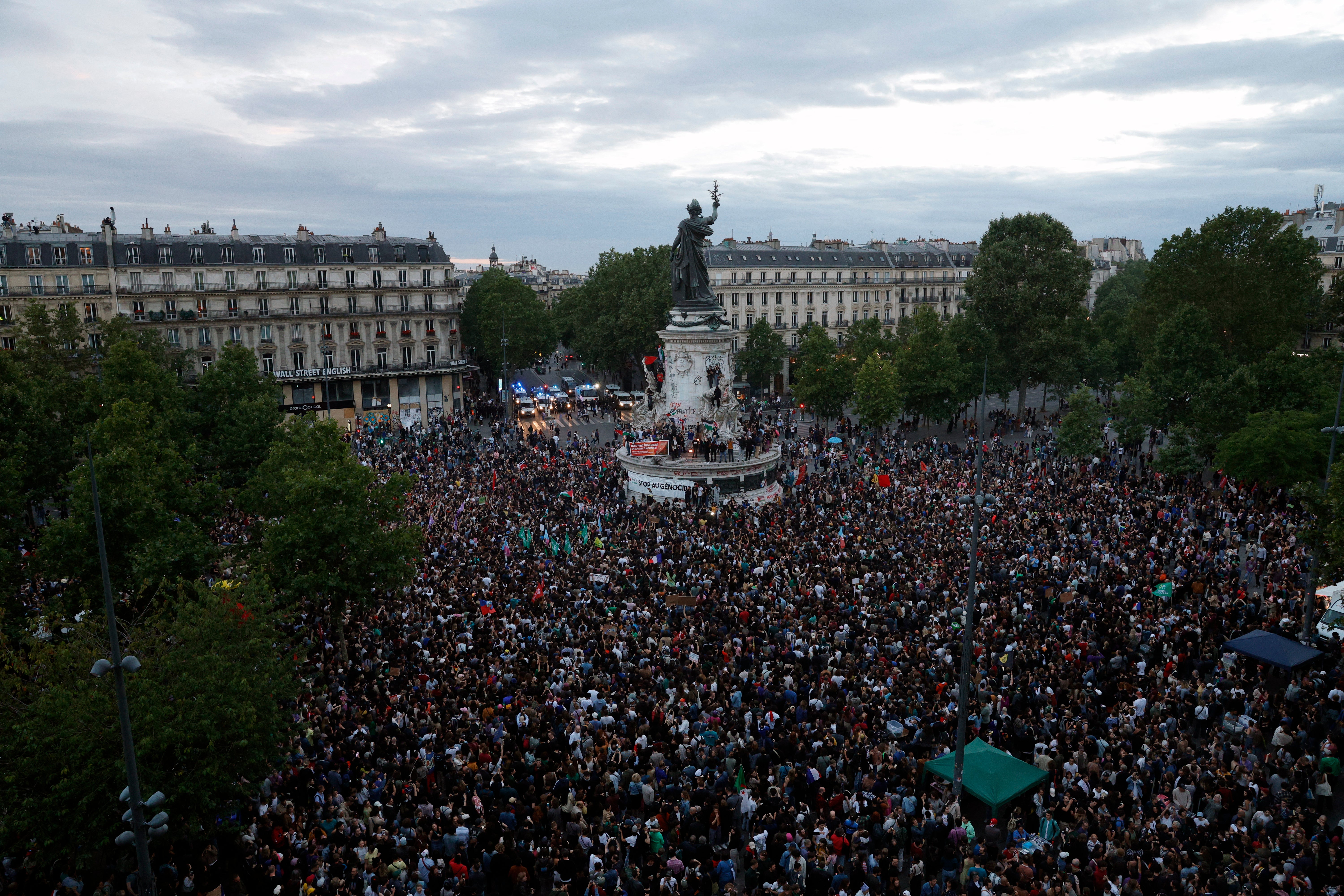 Thousands gathered at Republique Square in Paris for the election night results