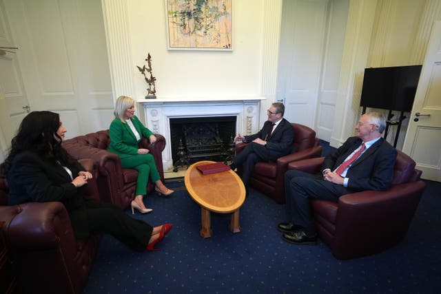 Prime Minister Sir Keir Starmer has met Northern Ireland First Minister Michelle O’Neill and deputy First Minister Emma Little-Pengelly as he continues his tour of the UK (Niall Carson/PA)