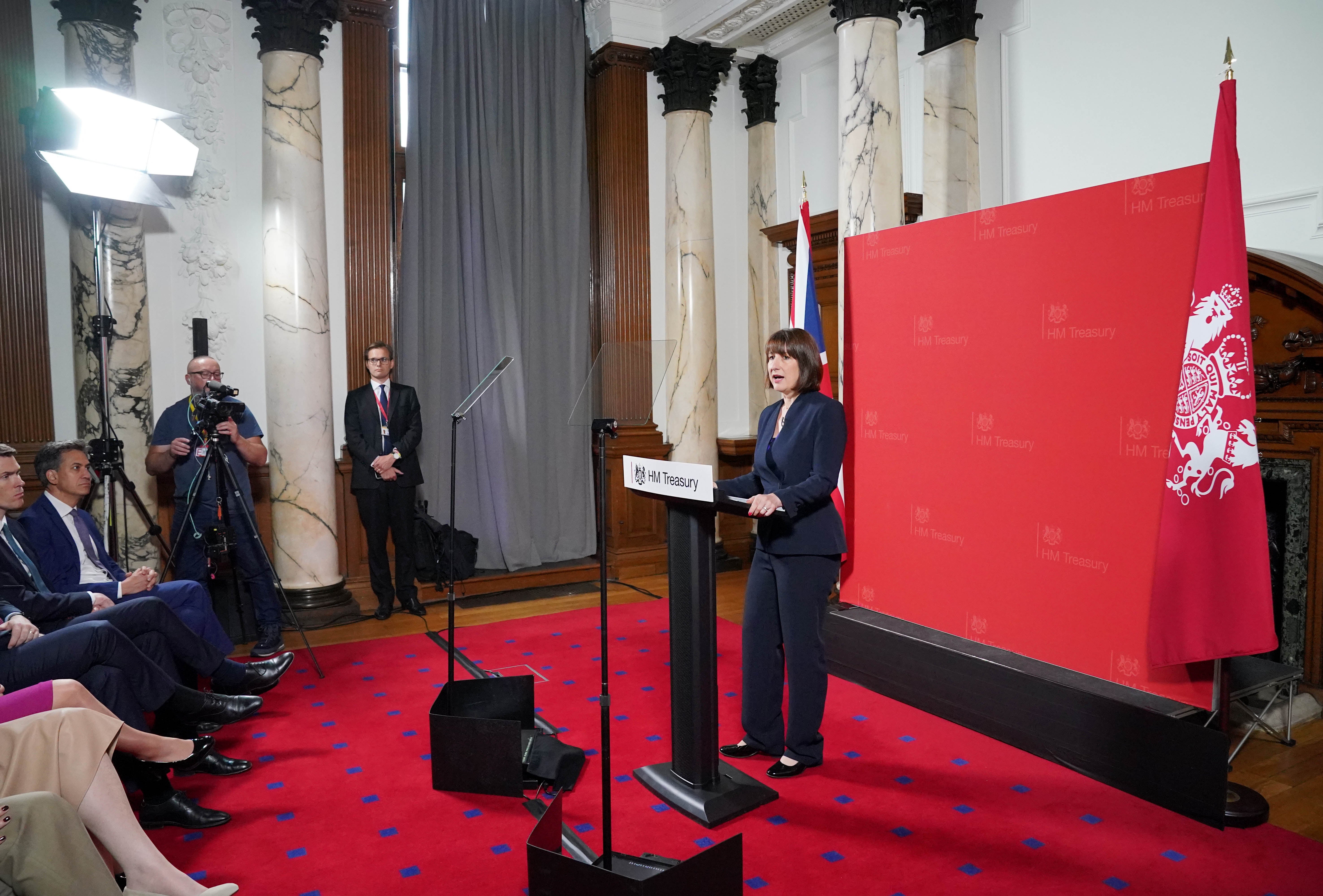 Chancellor Rachel Reeves addressed ministers, business chiefs and reporters at the Treasury (Jonathan Brady/PA)