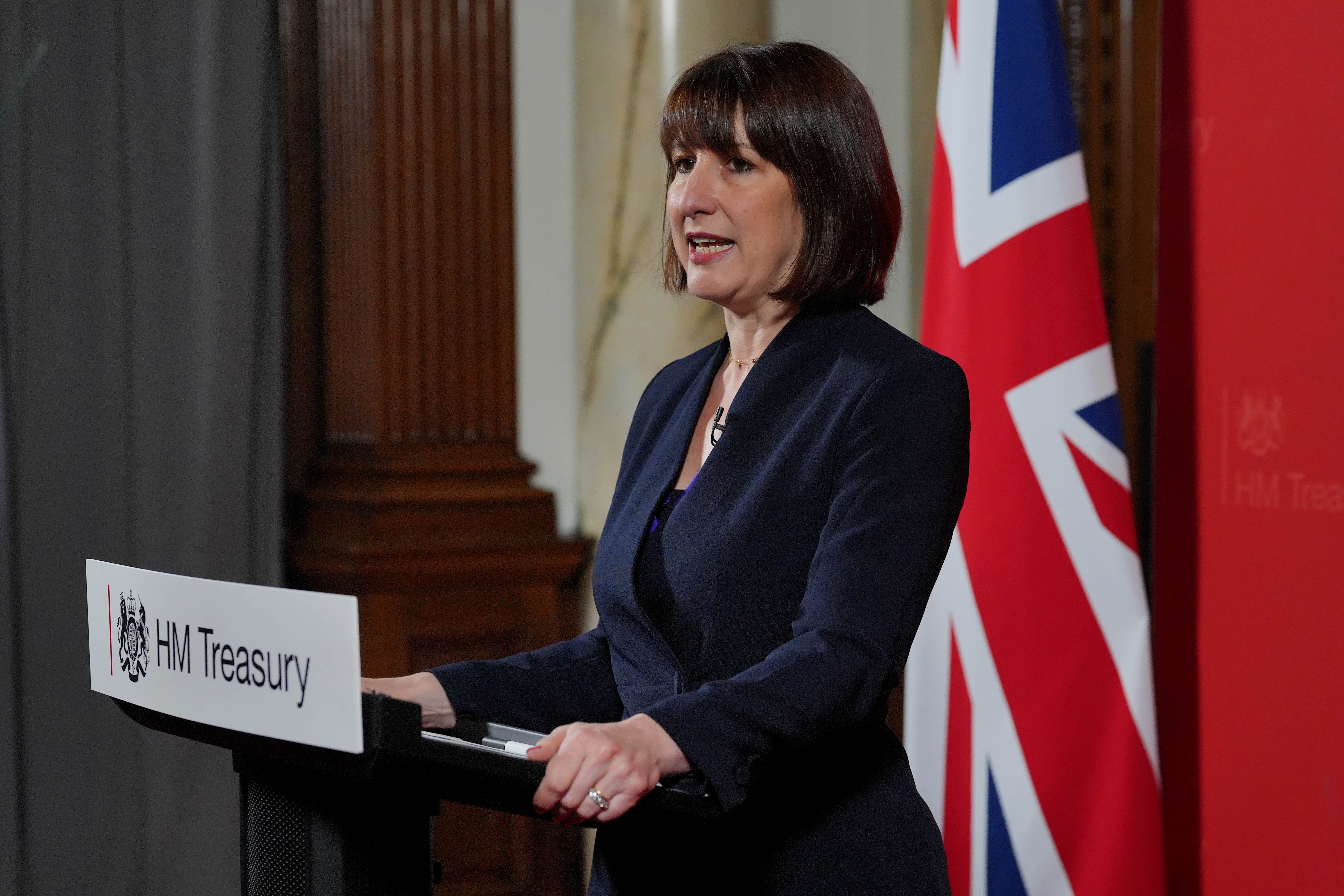 Chancellor Rachel Reeves giving a speech at the Treasury to an audience of leading business figures and senior stakeholders (Jonathan Brady/PA)