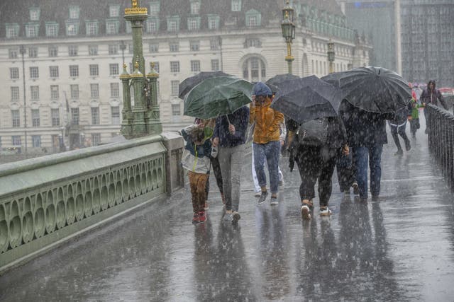 <p>A Met Office spokesperson advised those caught in storms not to use umbrellas or phones (Jeff Moore/PA)</p>