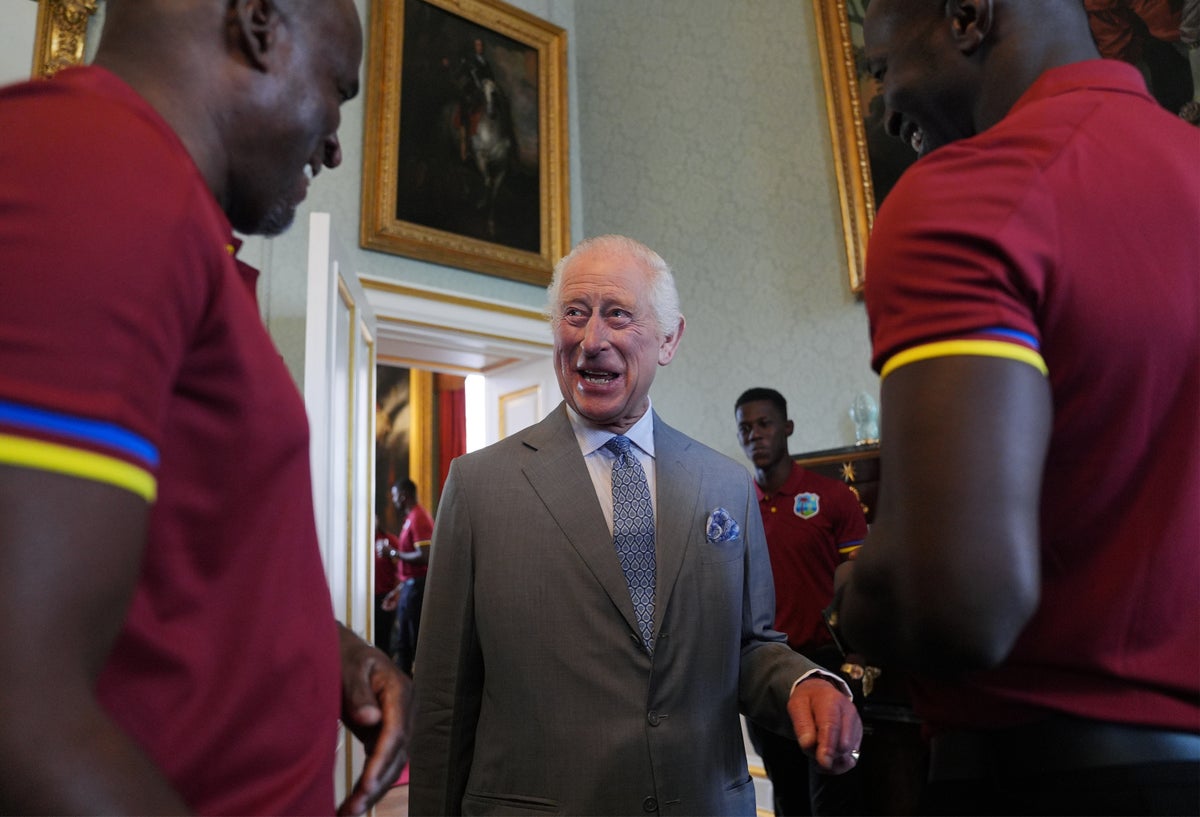 King Charles learns new handshake from West Indies cricket players