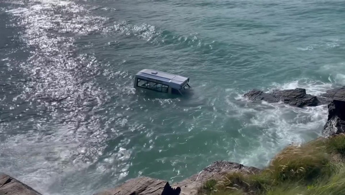 Ice cream van swept out to sea after tide comes in on Cornwall beach