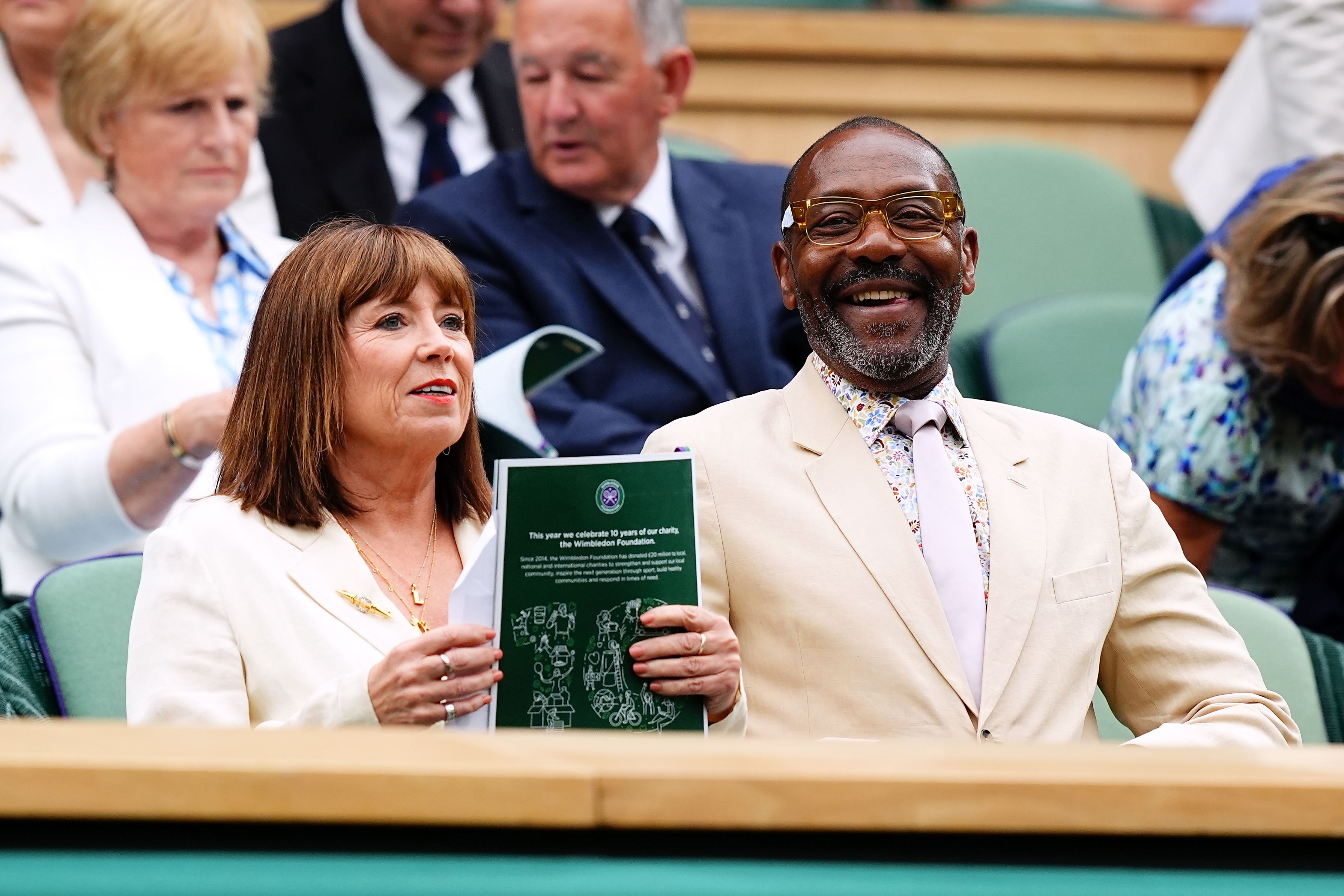 Sir Lenny Henry and Lisa Makin in the Royal Box on day eight of the 2024 Wimbledon Championships (Aaron Chown/PA)