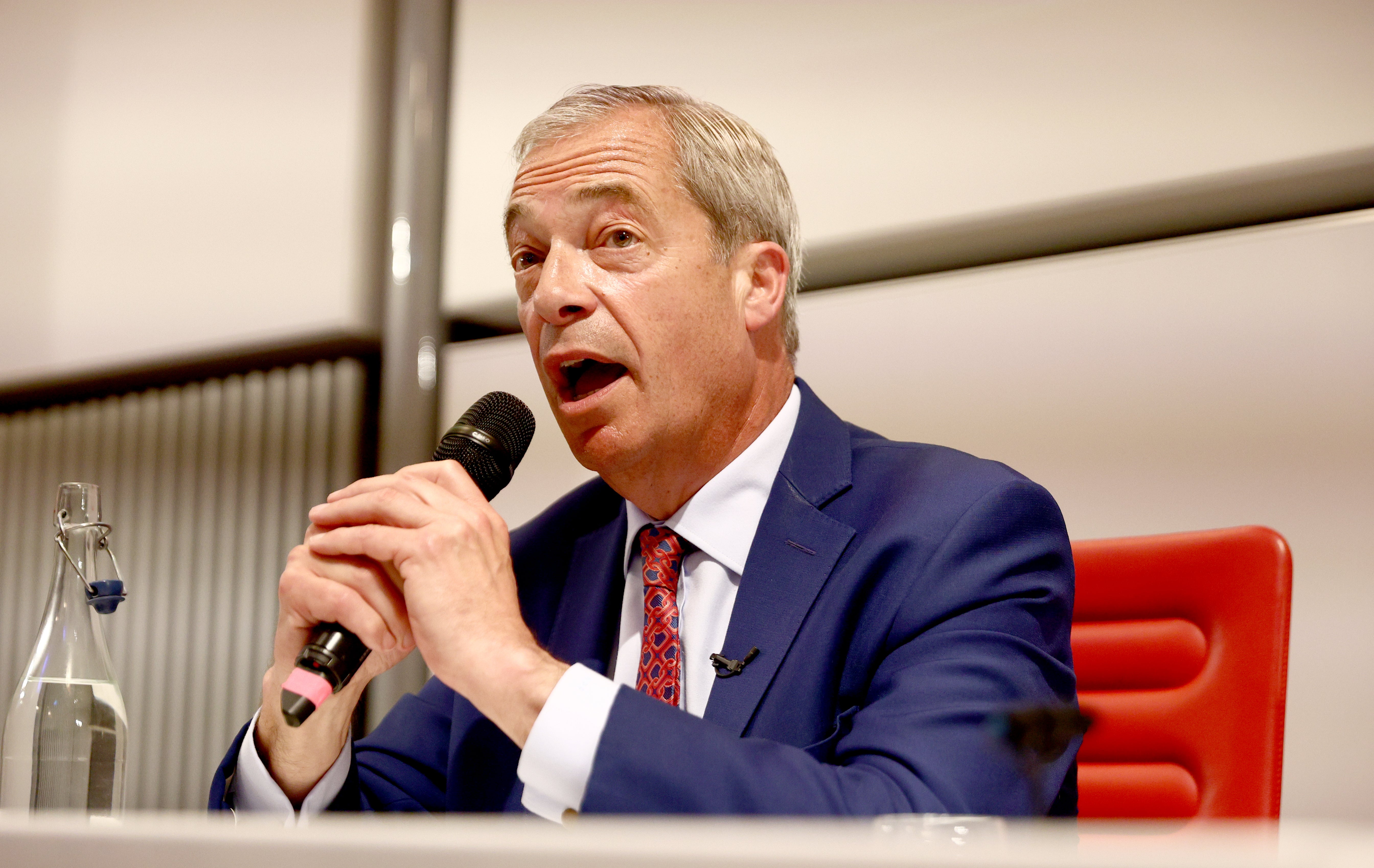 Reform UK leader and MP for Clacton, Nigel Farage, speaks during a press conference in Westminster, central London (Tejas Sandhu/PA)