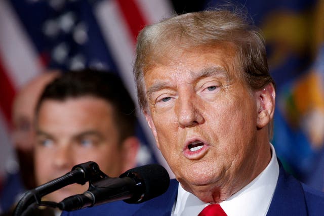 <p>Republican presidential candidate and former US president Donald Trump speaks during a campaign rally in Grand Rapids, Michigan on April 2, 2024</p>