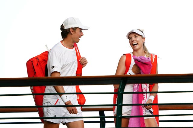 Alex De Minaur, pictured with Katie Boulter (right), beat Arthur Fils in four sets in the Wimbledon fourth round (PA)