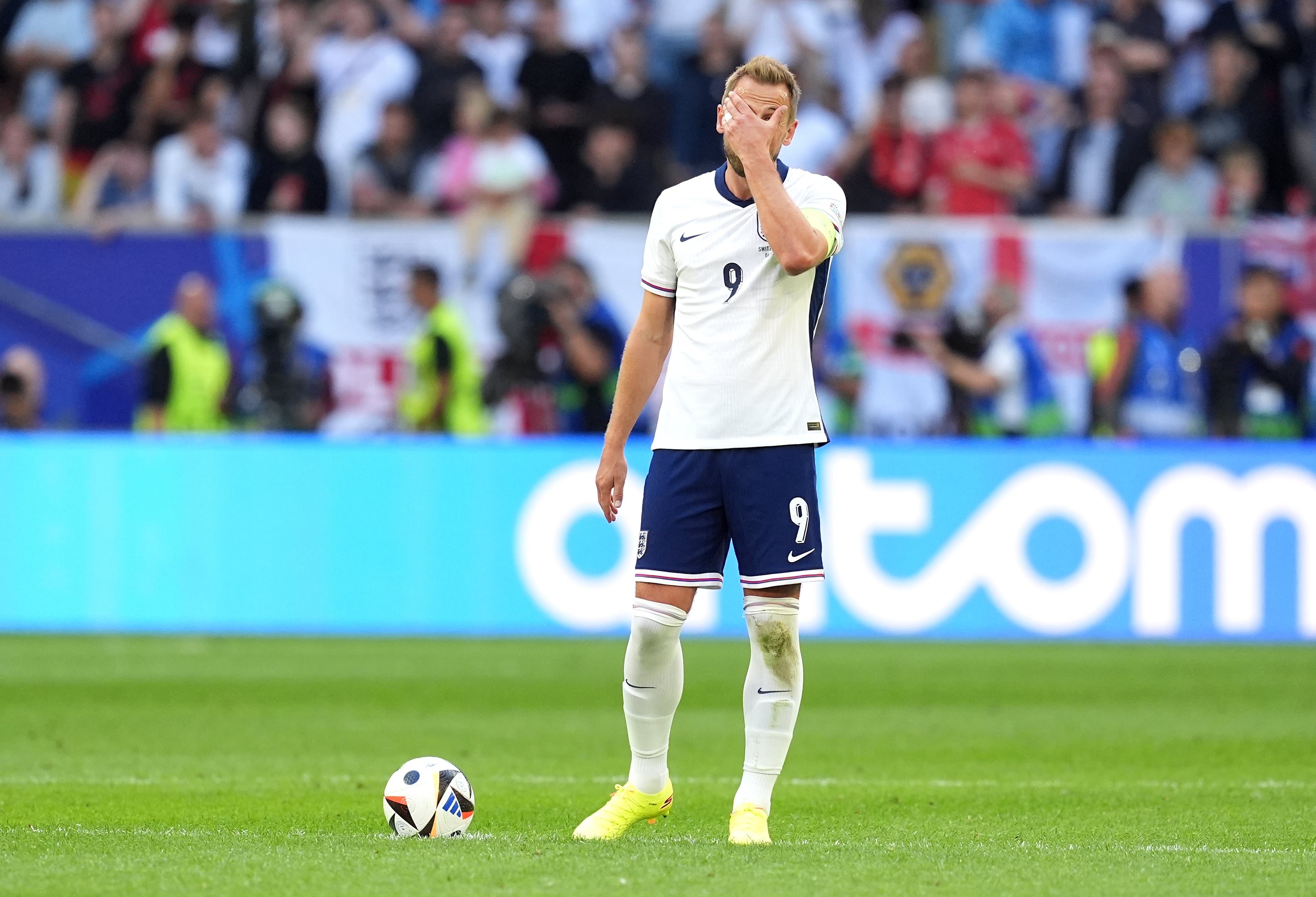 England’s Harry Kane looks dejected after Switzerland’s Breel Embolo (not pictured) scores for Switzerland (Martin Rickett/PA)