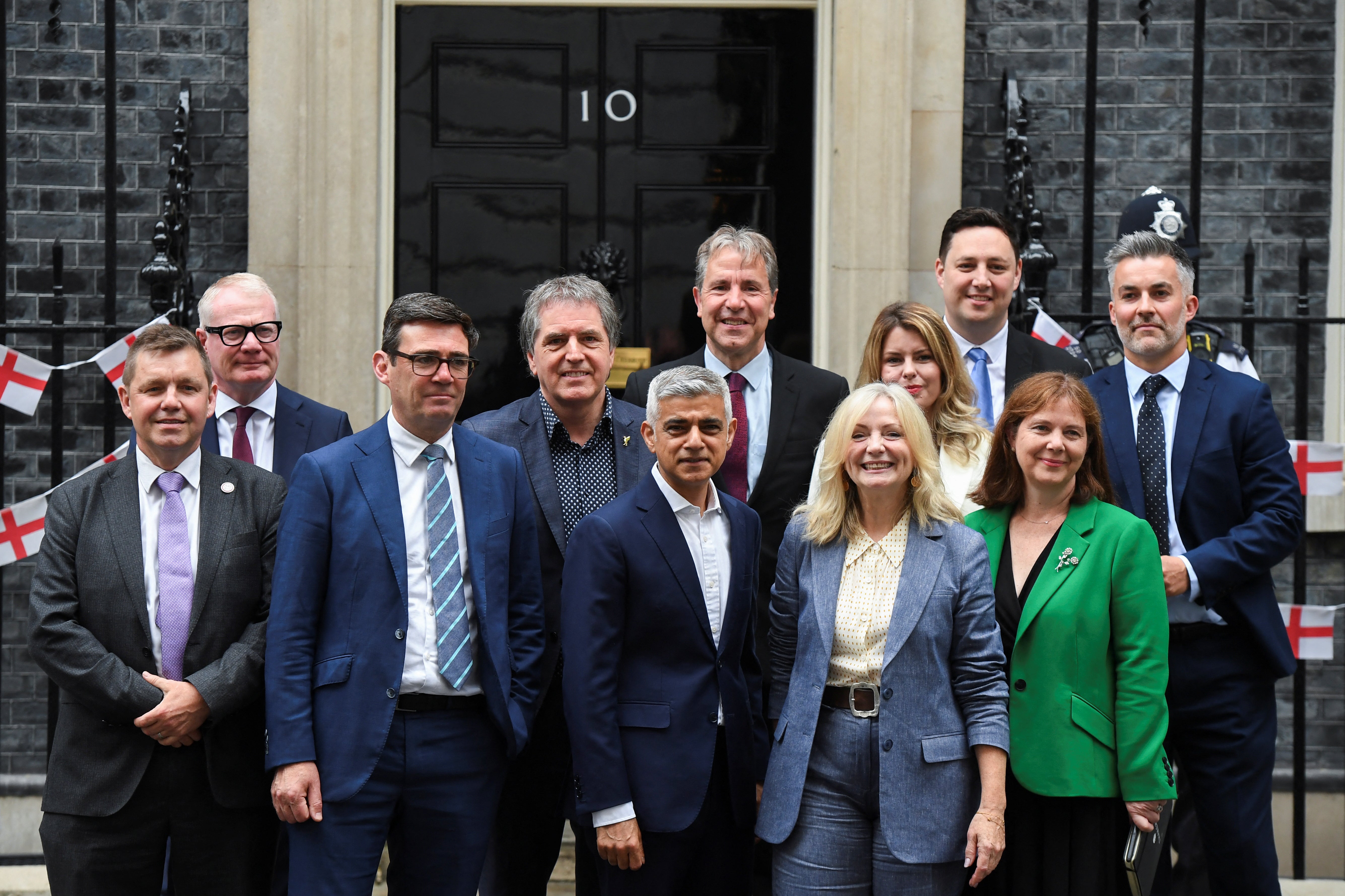 Mayors gather outside Downing Street before a meeting with Sir Keir Starmer on Tuesday morning