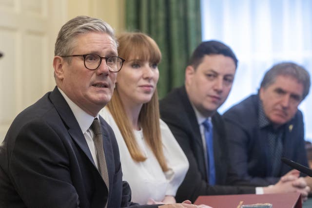 Prime Minister Sir Keir Starmer and Deputy Prime Minister Angela Rayner during a meeting with English regional mayors Ben Houchen, Mayor of the Tees Valley, and Steve Rotheram, (right) Mayor of the Liverpool City Region, at No 10 Downing Street in Westminster, central London (Ian Vogler/Daily Mirror/PA)