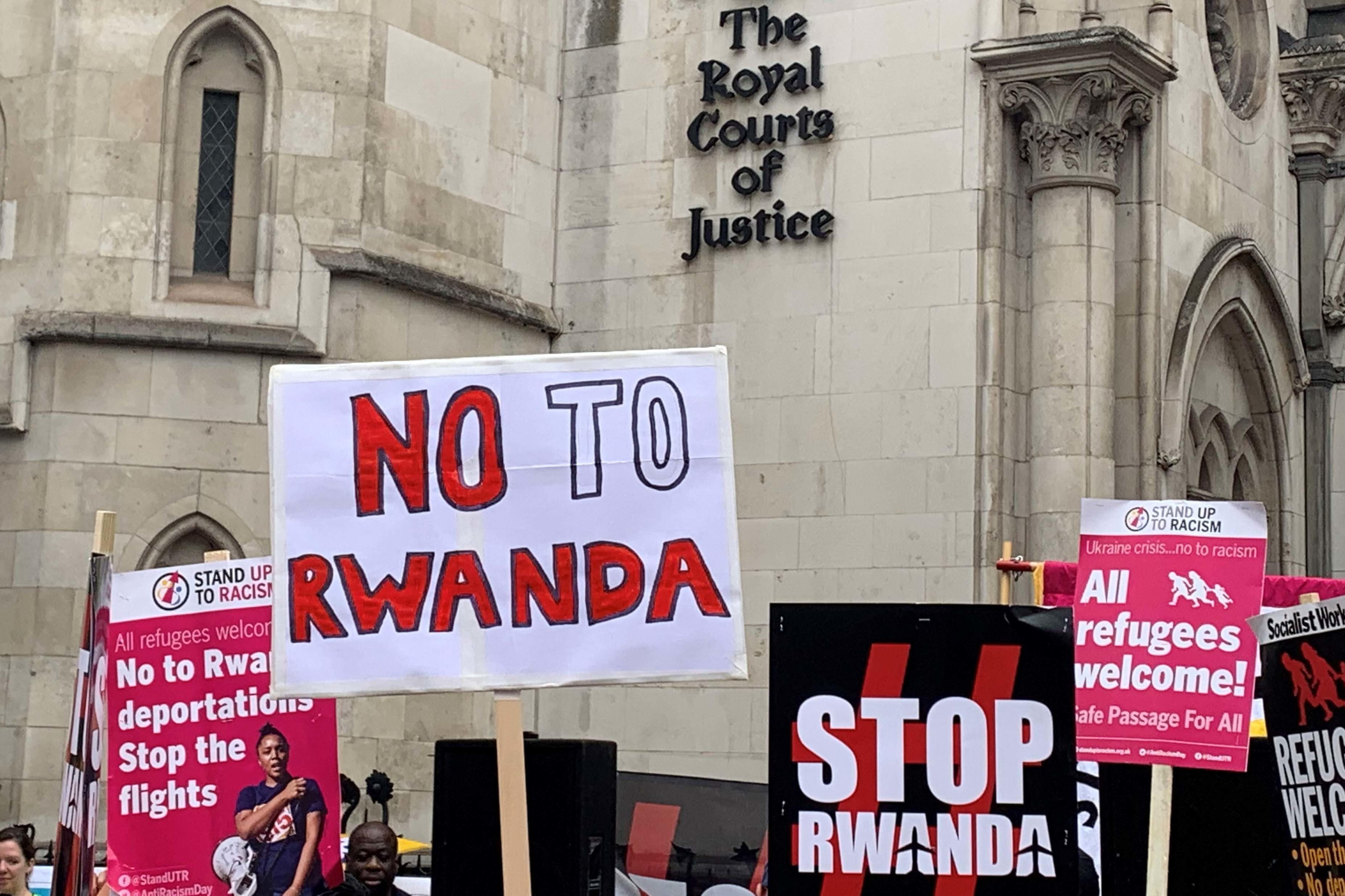 Demonstrators outside the Royal Courts of Justice in 2022 opposed the policy (PA)