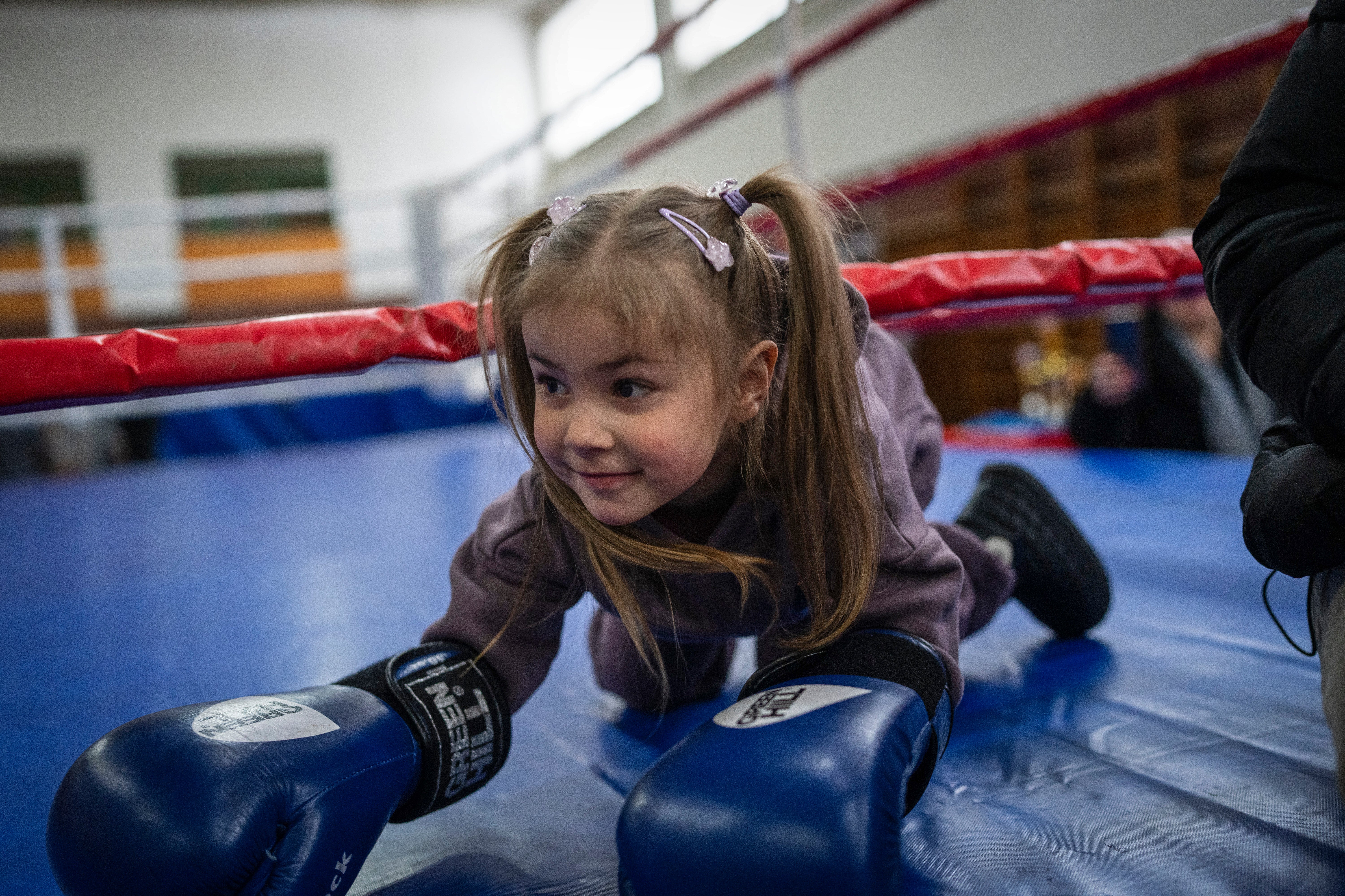 Vasilisa plays during a boxing tournament in honor of her father Maksym Halinichev, who was killed during fighting