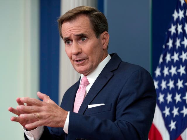 <p>National Security Council spokesman John Kirby speaks during the daily press briefing at the White House in Washington on Monday July 8 2024</p>