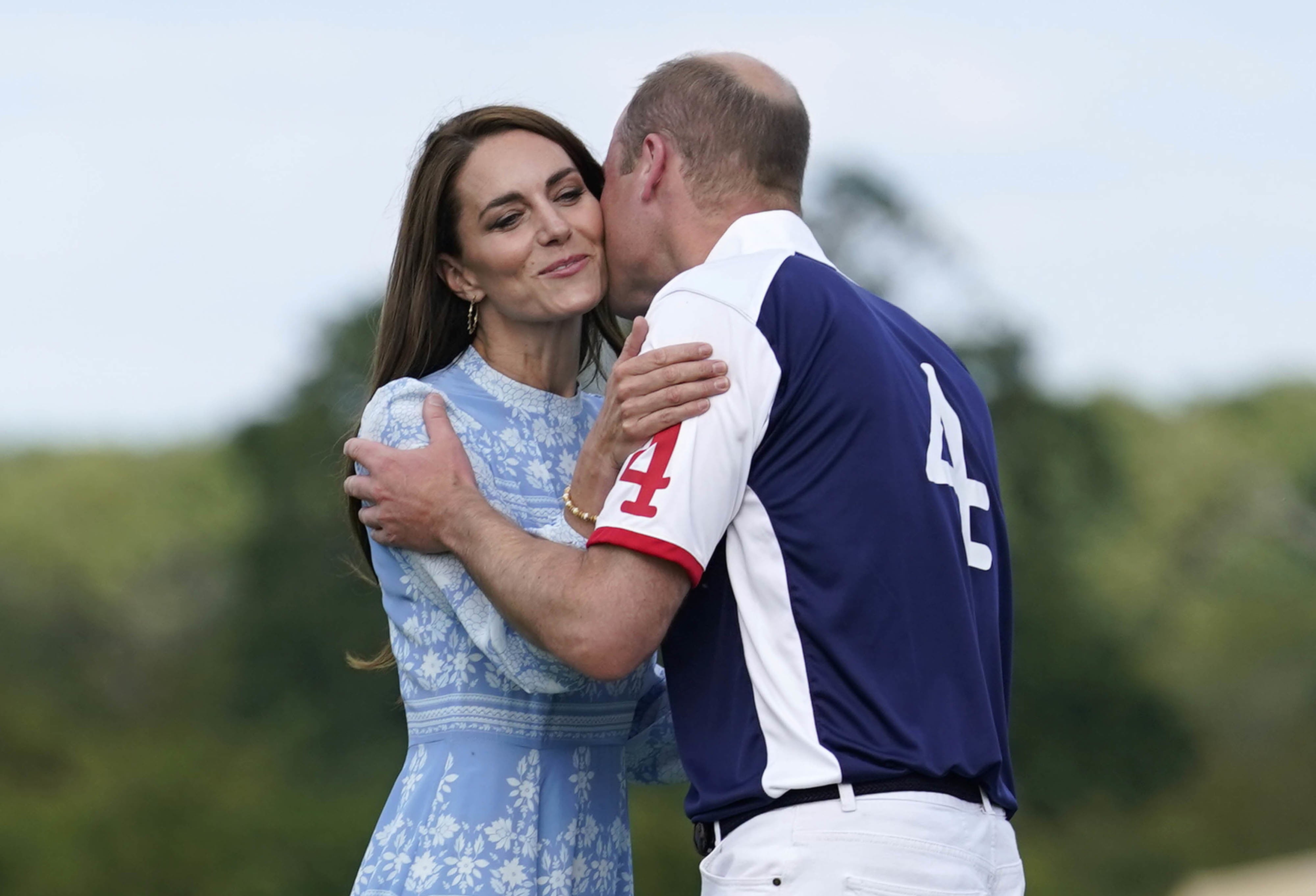 The Prince and Princess of Wales kiss after last year’s year’s polo match (Andrew Matthews/PA)