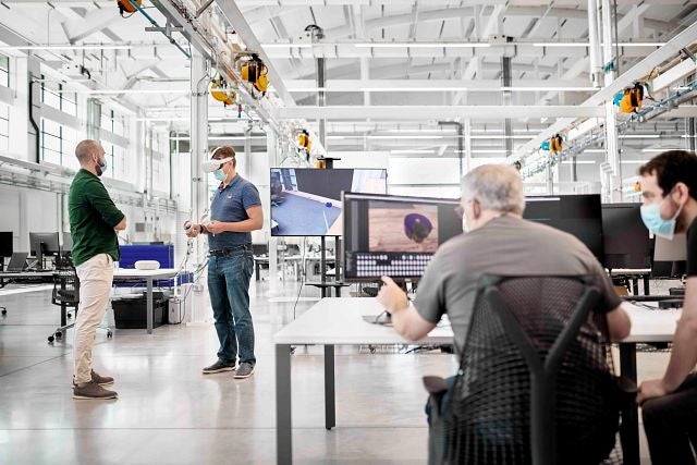 Engineers work at the Dyson Technology Campus, in Malmesbury, Wiltshire