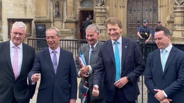 <p>Nigel Farage arrives at House of Commons with new Reform UK MPs.</p>