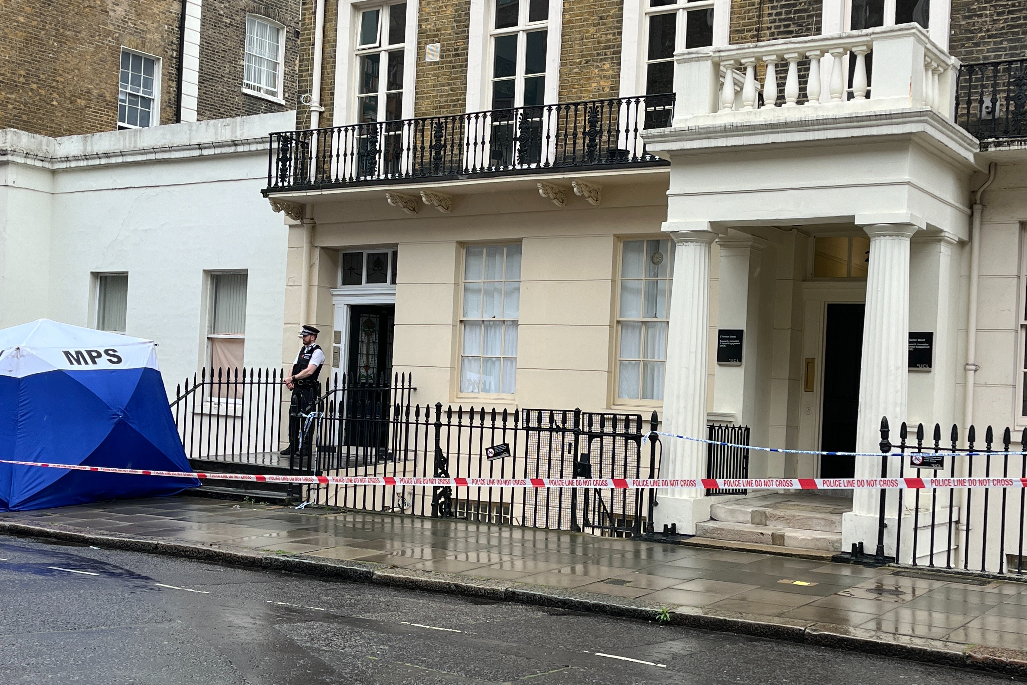 Detectives searched a flat in Taviton Street, Bloomsbury, and found the body of the newborn baby