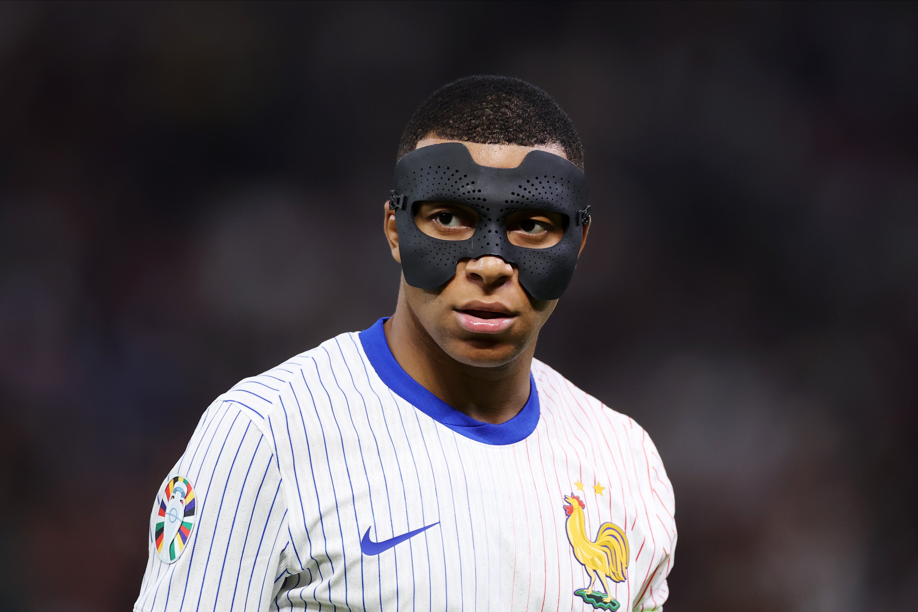 Kylian Mbappe looks on during France’s match against Portugal