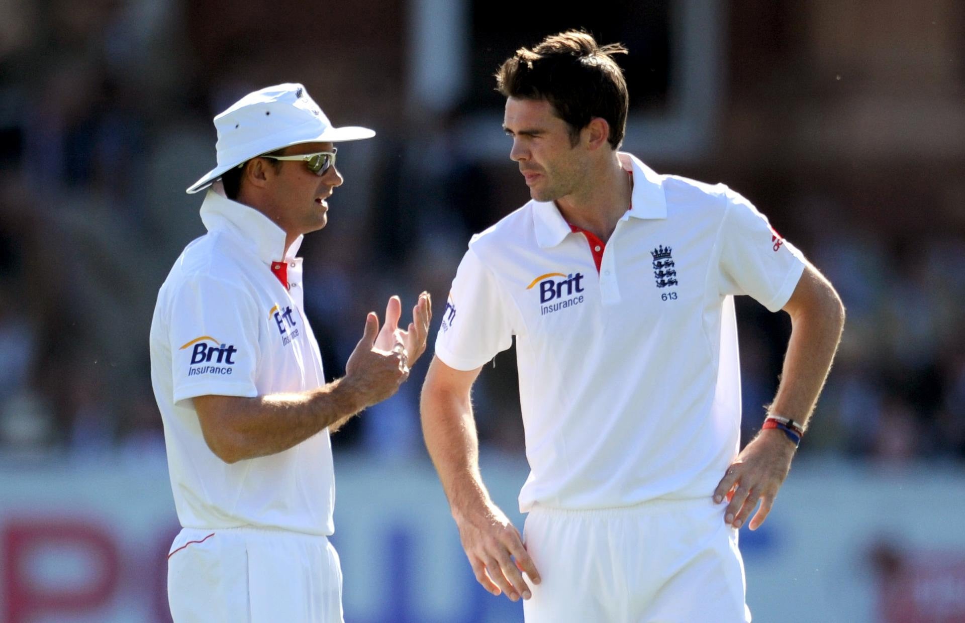 Strauss (left) speaks with Anderson during a Test against India at Lord’s in summer 2011 (Anthony Devlin/PA)
