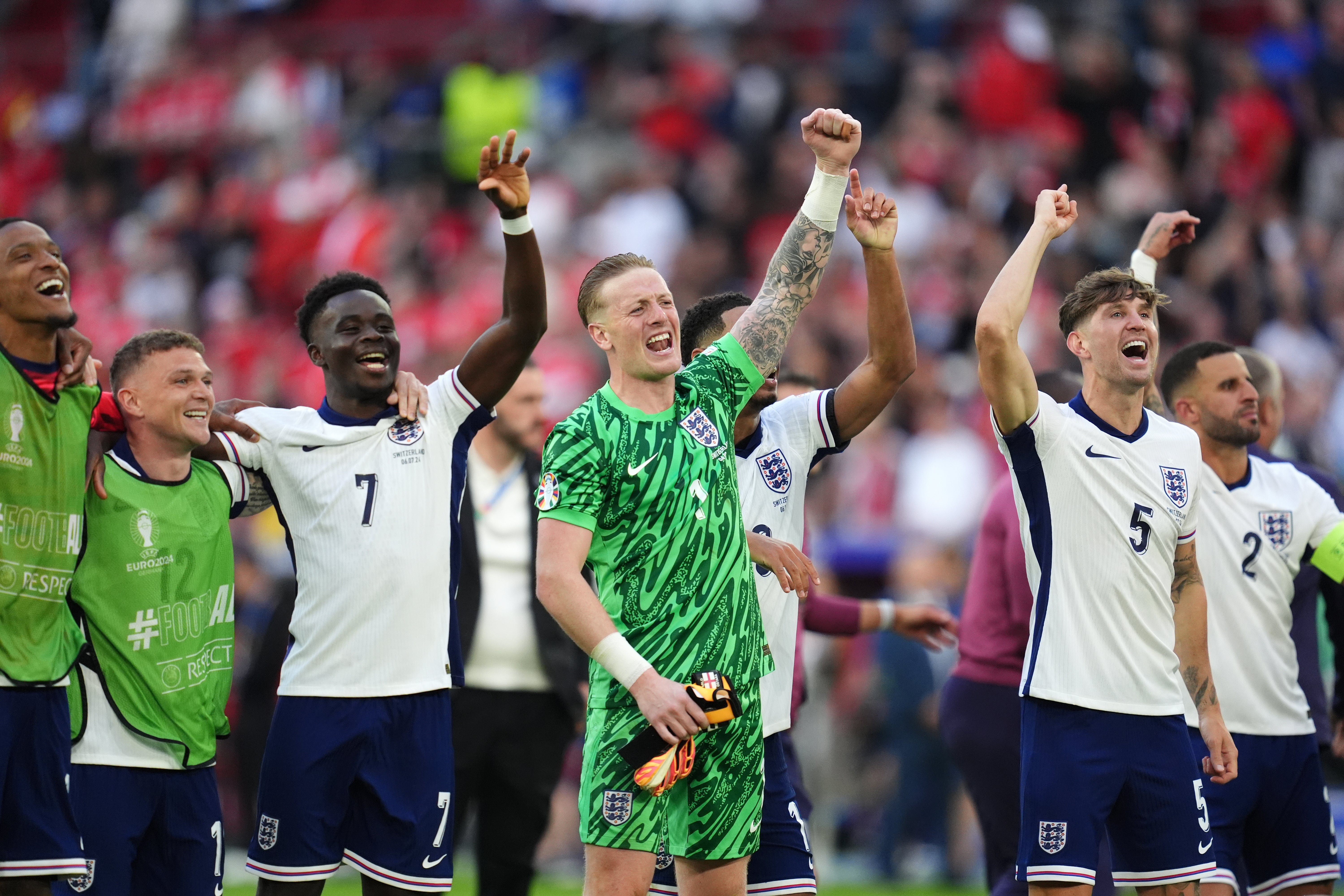 England celebrate their penalty shootout victory over Switzerland