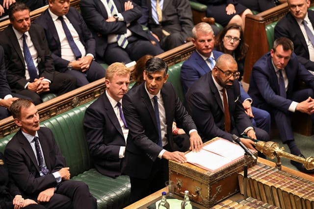 <p>Rishi Sunak addressing the Commons from the opposition despatch box on Tuesday after losing last week’s general election </p>