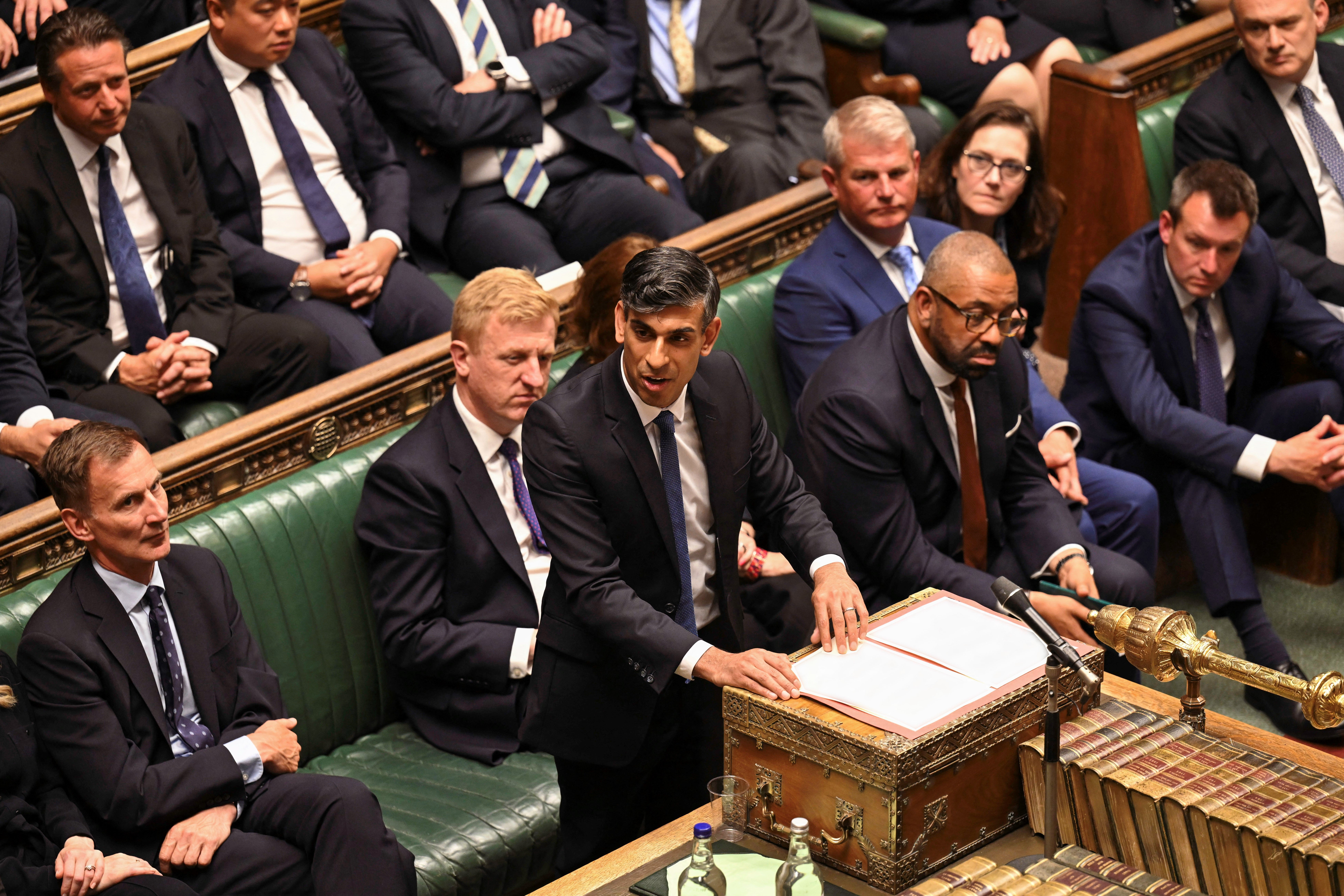 <p>Rishi Sunak addressing the Commons from the opposition despatch box on Tuesday after losing last week’s general election </p>