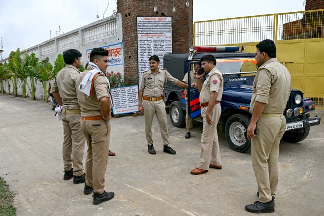 <p>File: Policemen in India’s Uttar Pradesh on 4 July 2024 during investigation in a stampede</p>