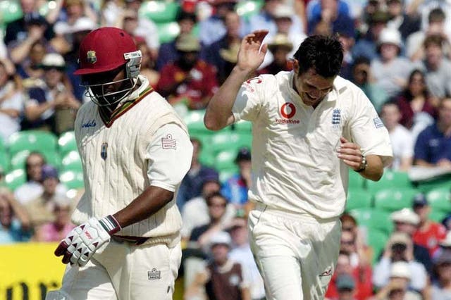 James Anderson (right) dismissed Brian Lara in 2004 (Rebecca Naden/PA)