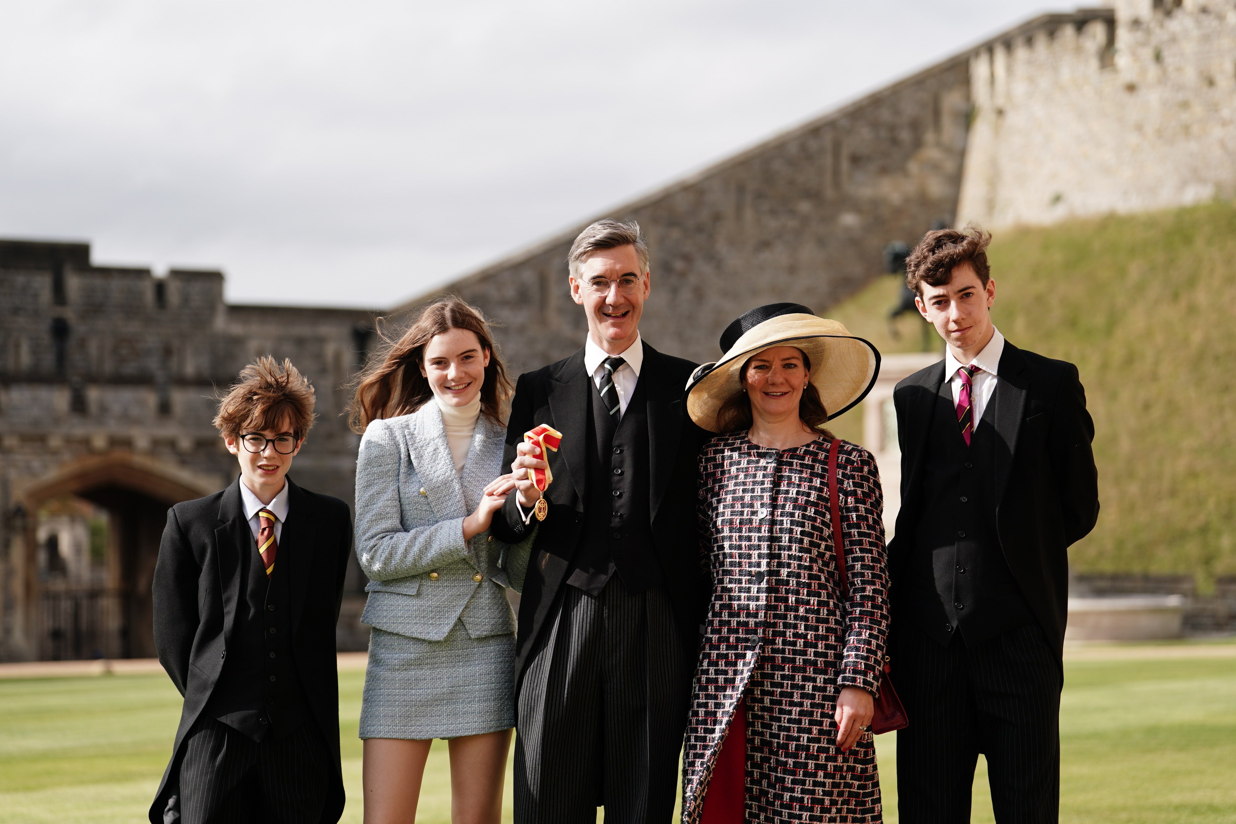 Rees-Mogg with his wife Helena de Chair and children Thomas, Mary and Peter in 2023