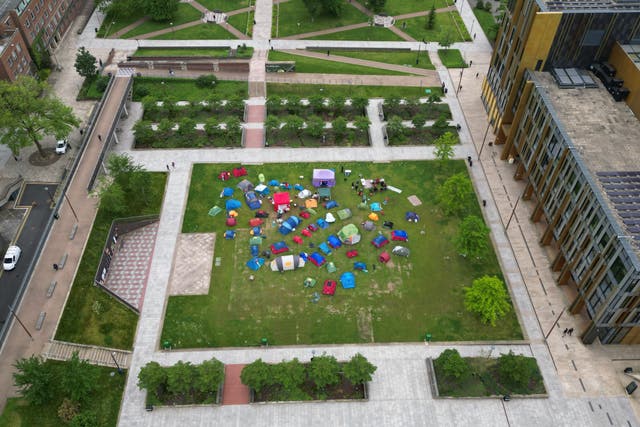 Drone footage of the Gaza war protest encampment at the University of Birmingham in May (Phil Barnett/PA)