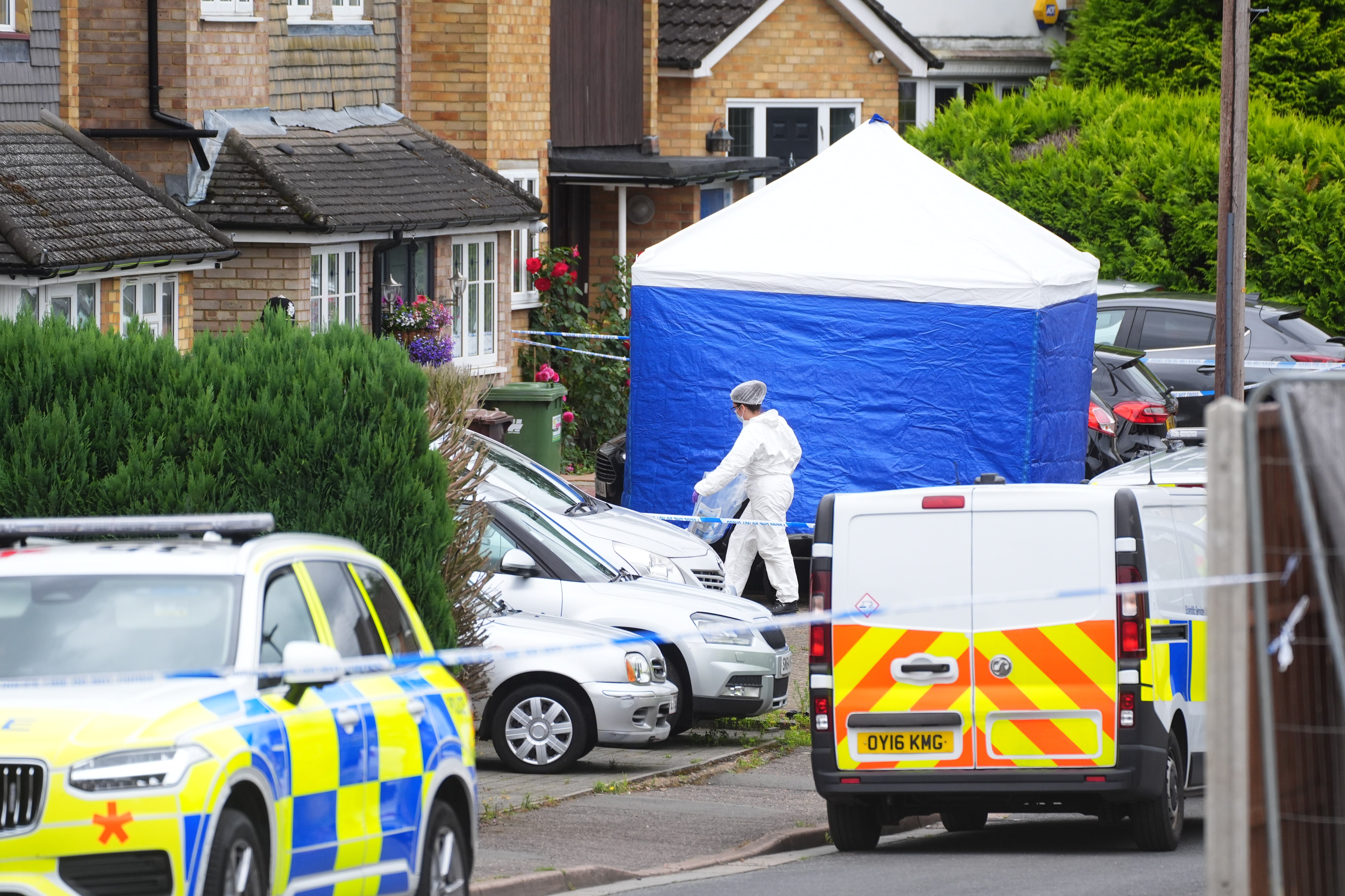 A forensic tent at the family’s home in Bushey