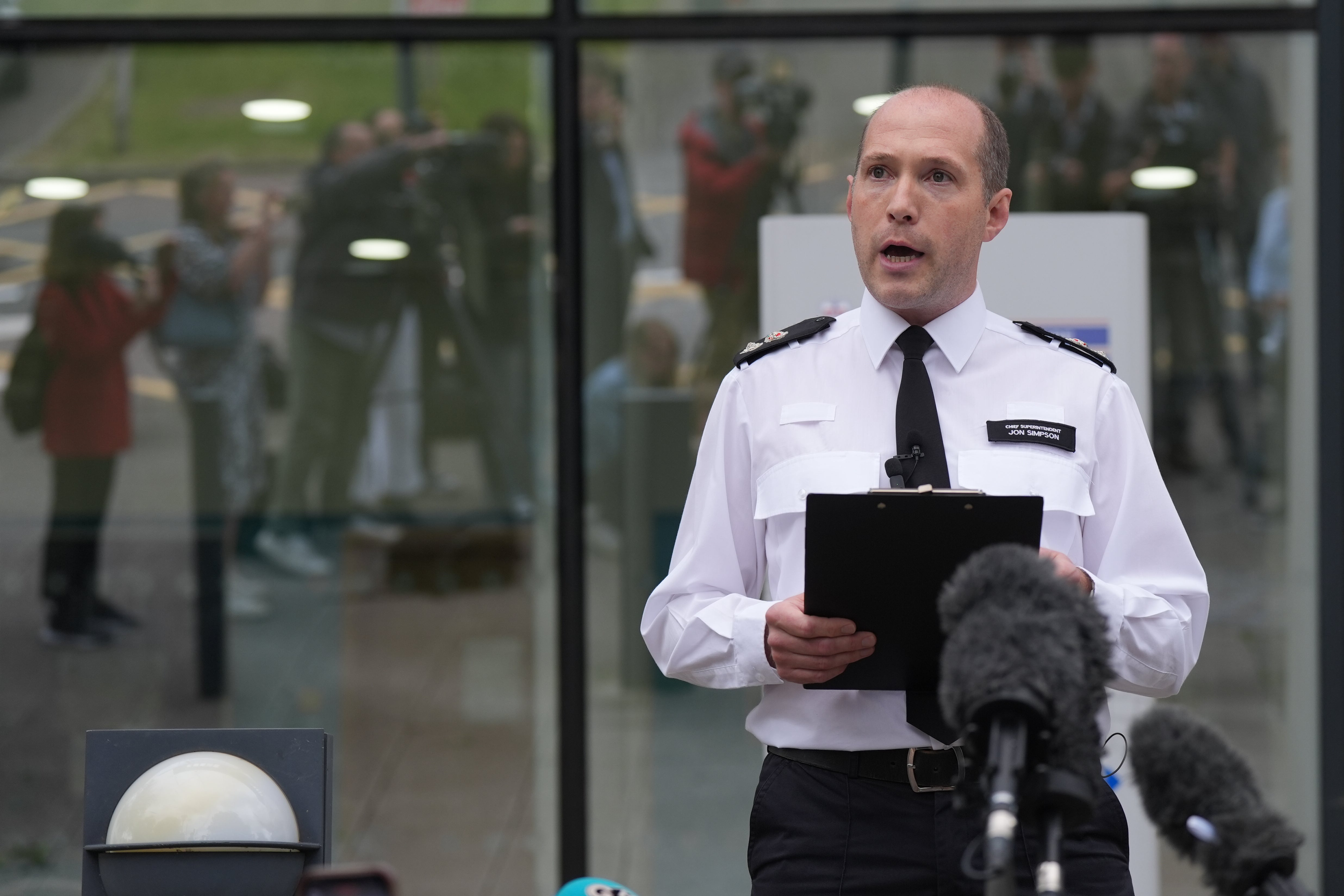 Chief Superintendent Jon Simpson, of Hertfordshire Police, speaks to media outside Hatfield Police Station (Jacob King/PA)