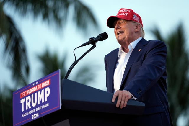 <p>Donald Trump speaks at a campaign rally at his Doral resort in Florida, where he groans about the cost of bacon, on July 9</p>