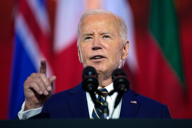 <p>Joe Biden addresses the Nato summit in Washington DC on Tuesday July 9 2024 </p>