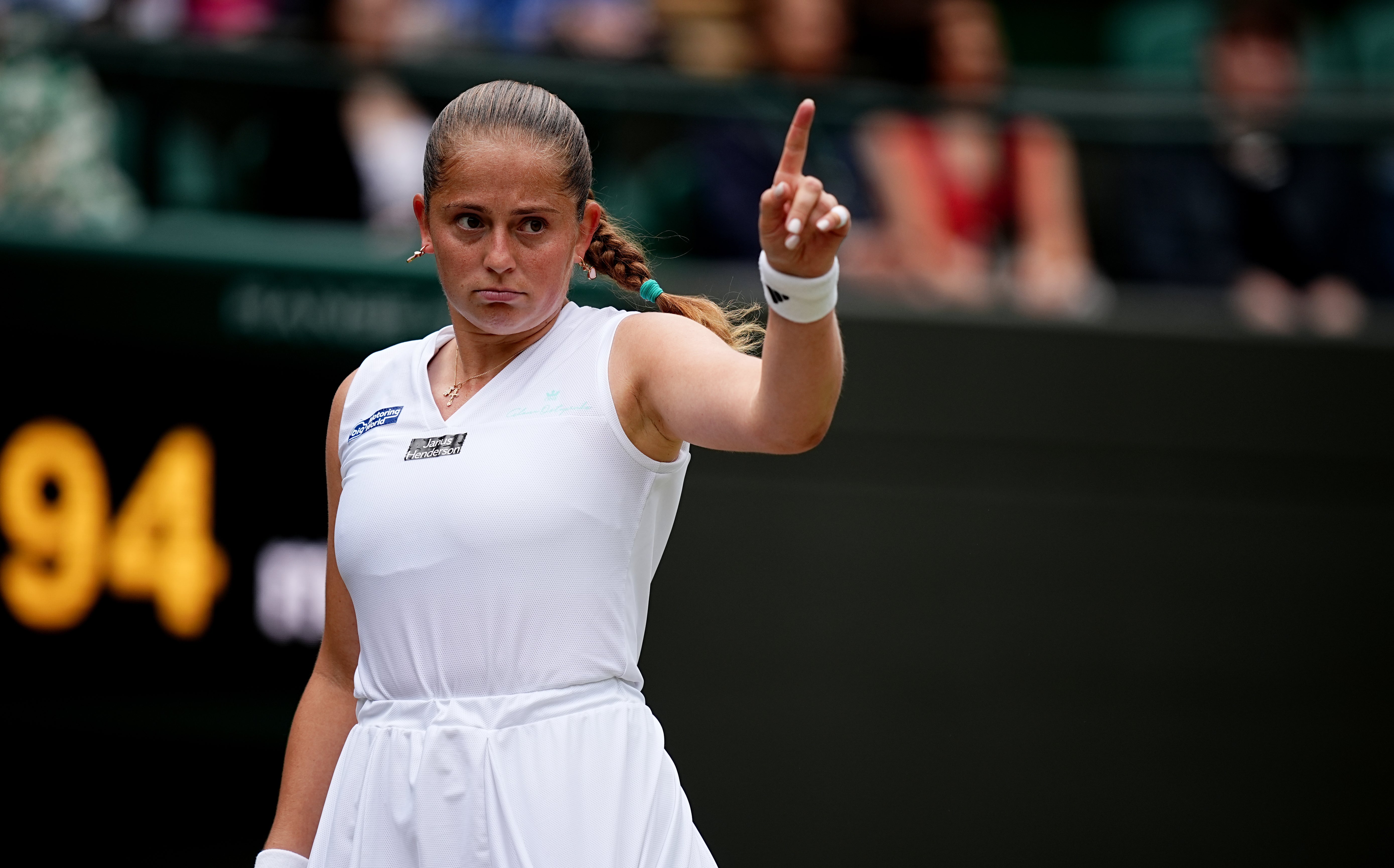 Jelena Ostapenko challenges a call (Aaron Chown/PA)