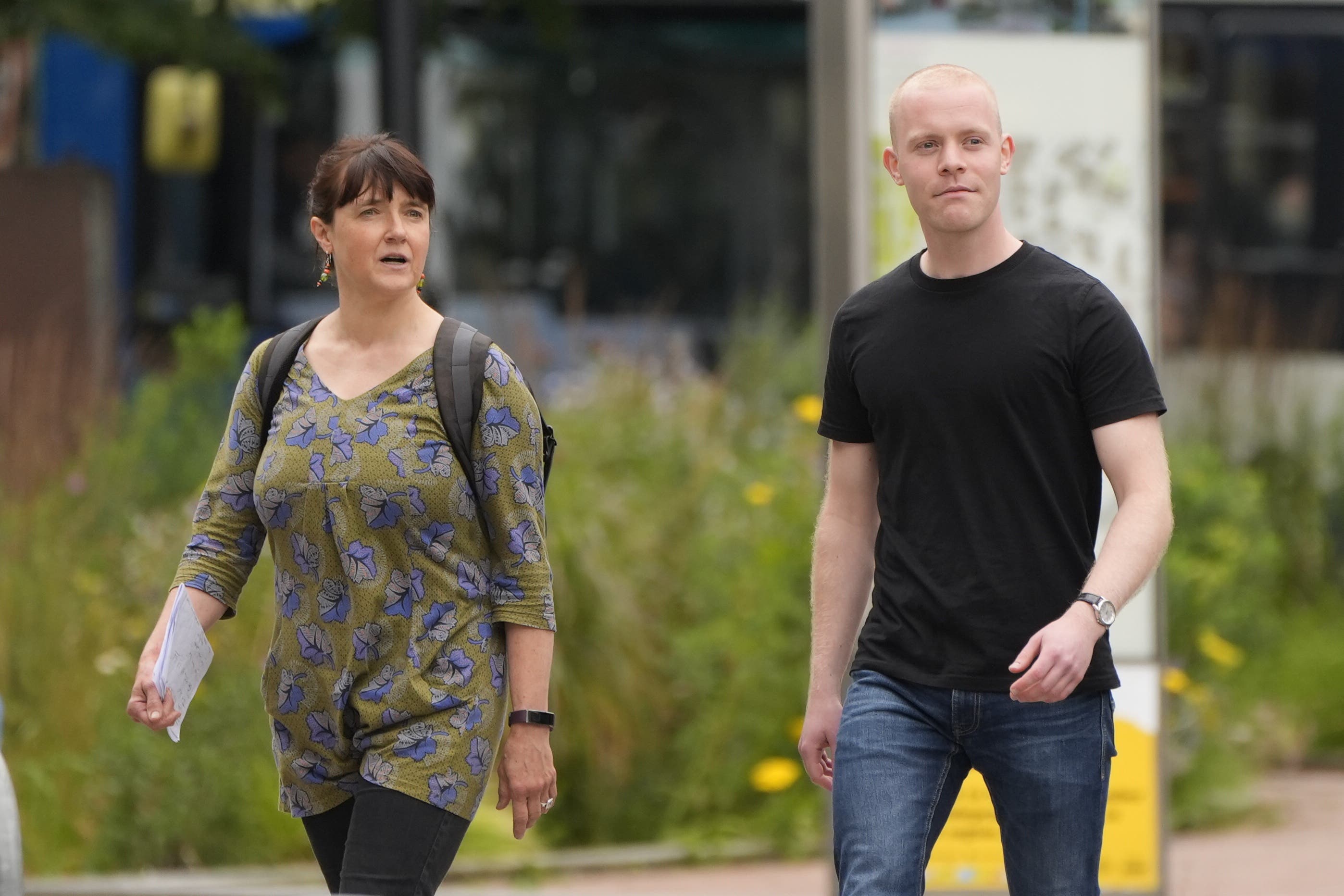 Margaret Reid and Edred ‘Eddie’ Whittingham arriving at Sheffield Magistrates’ Court to be sentenced after being found guilty of criminal damage and attempted criminal damage respectively following a stunt at the World Snooker Championship at the Crucible Theatre, Sheffield, on April 17 2023 (Danny Lawson/PA)