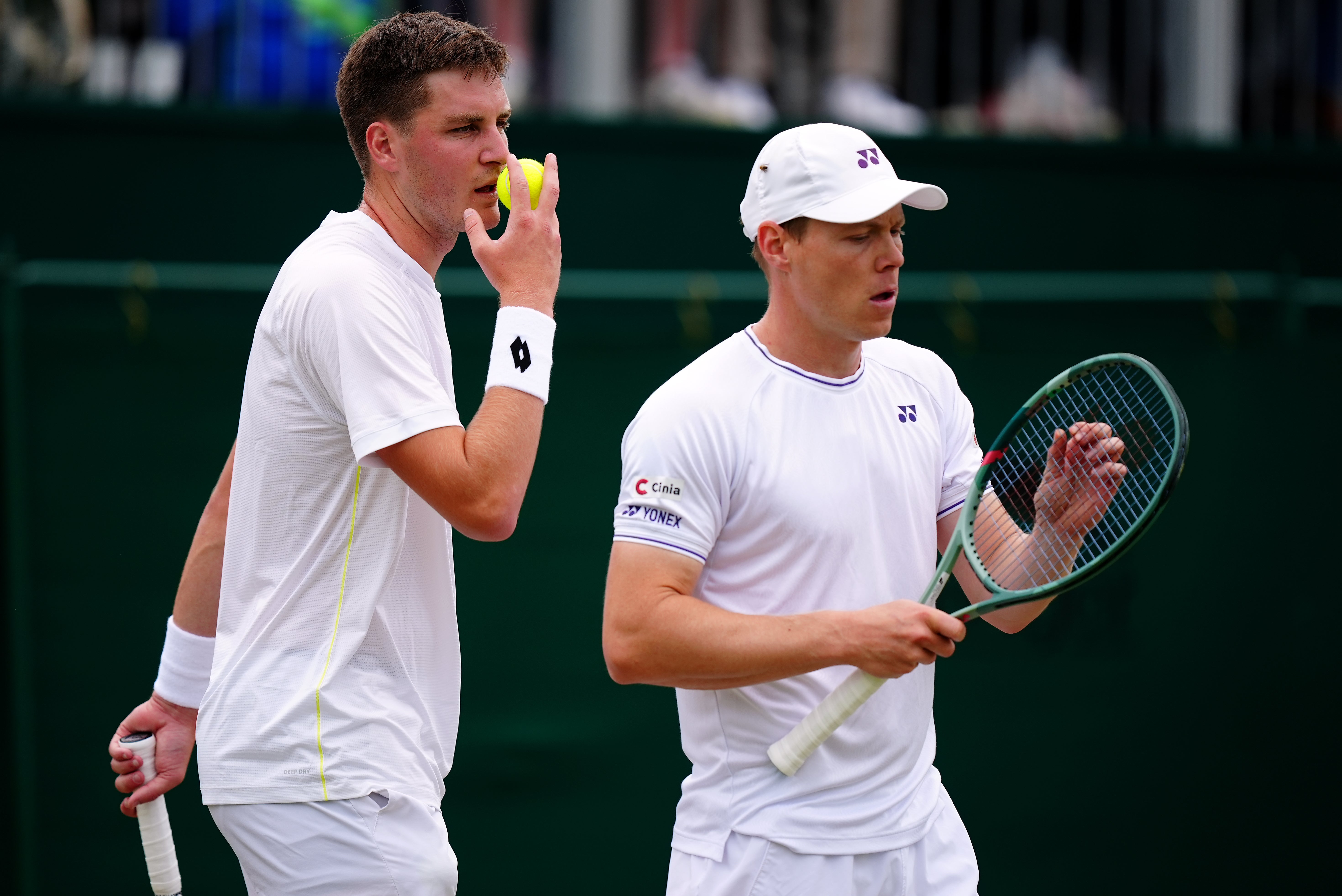 Henry Patten, left, and Harri Heliovaara talk tactics (Mike Egerton/PA)