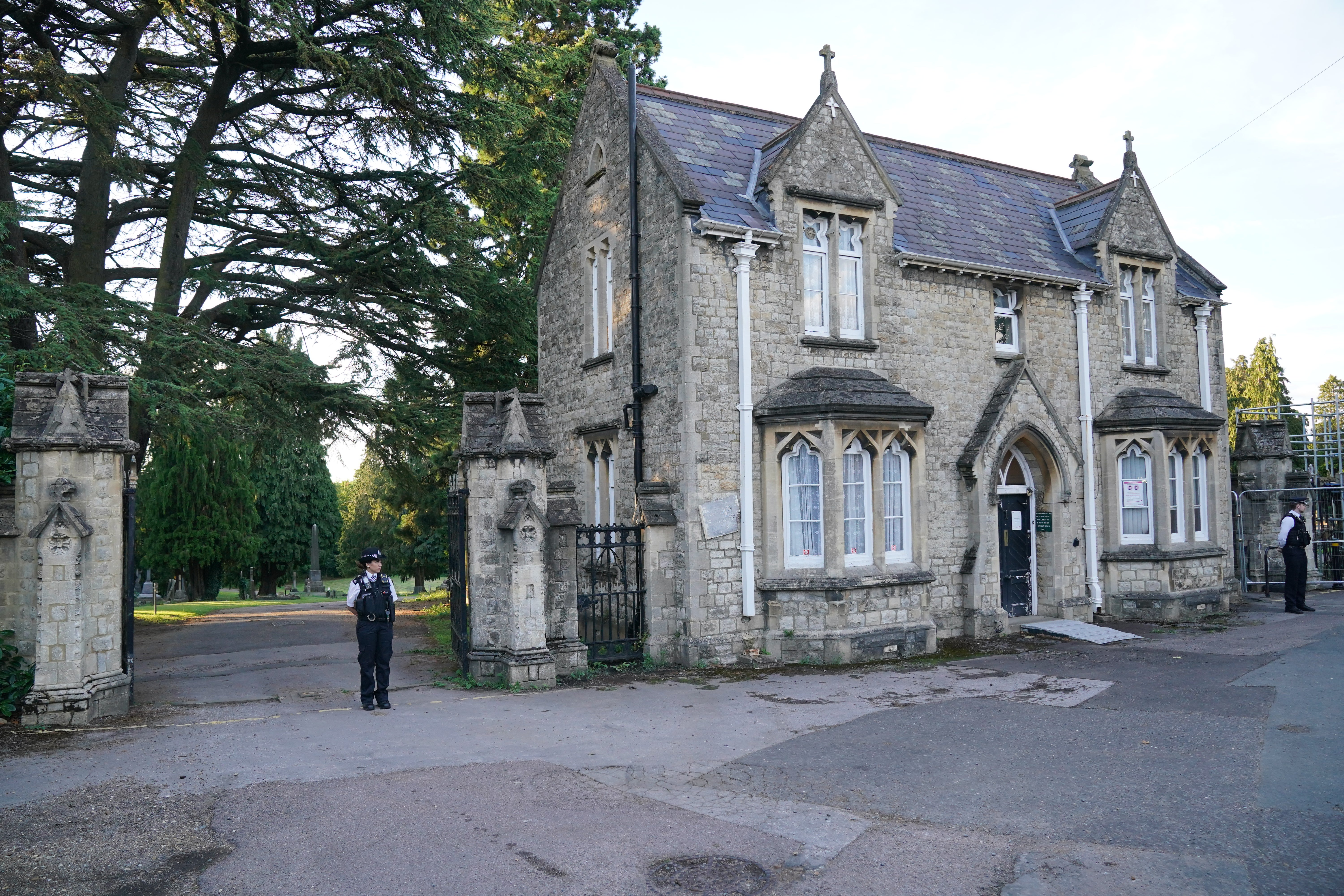 The entrance to Lavender Cemetery in Enfield, north London, where police found triple murder suspect Kyle Clifford, 26, on Wednesday afternoon