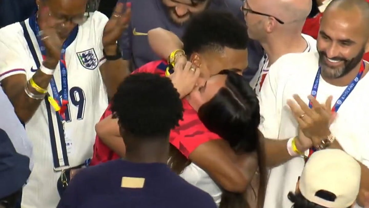 Ollie Watkins embraced by family and friends after scoring England’s late winner against Netherlands