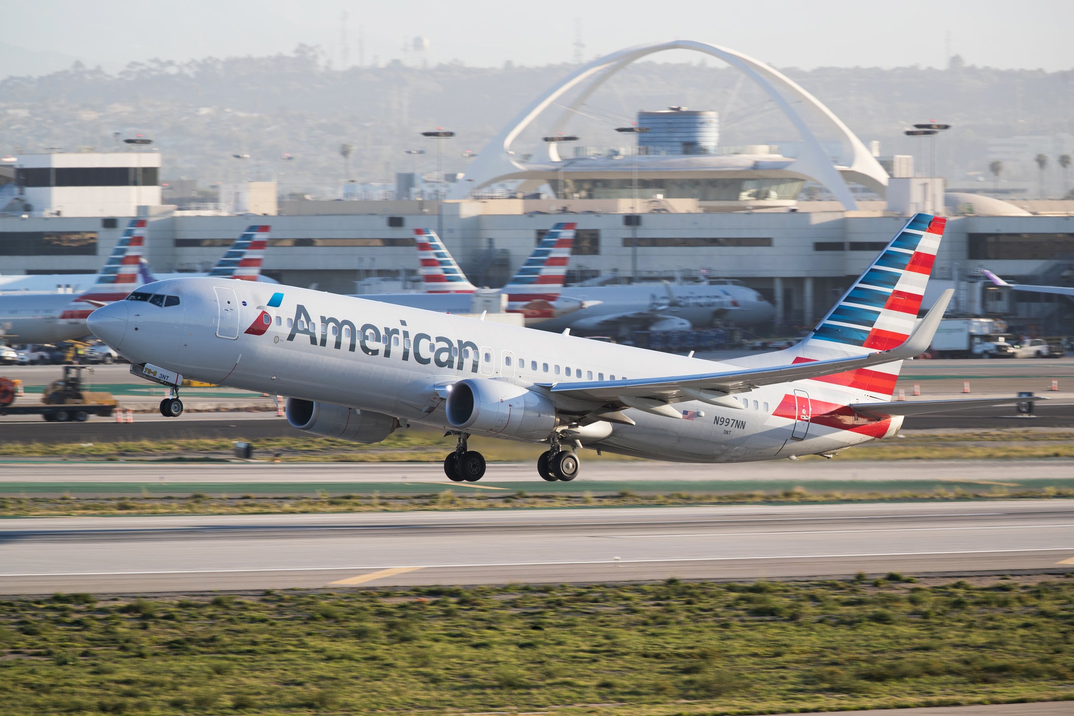 An American Airlines Boeing 737 departing Los Angeles International Airport. An American Airlines Airbus plane departing from the San Francisco International Airport had to be evacuated on July 12 after a fire broke out inside the plane’s cabin (stock image)