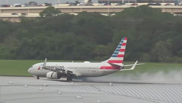 <p>Watch: American Airlines plane tires catch fire and explode during takeoff.</p>