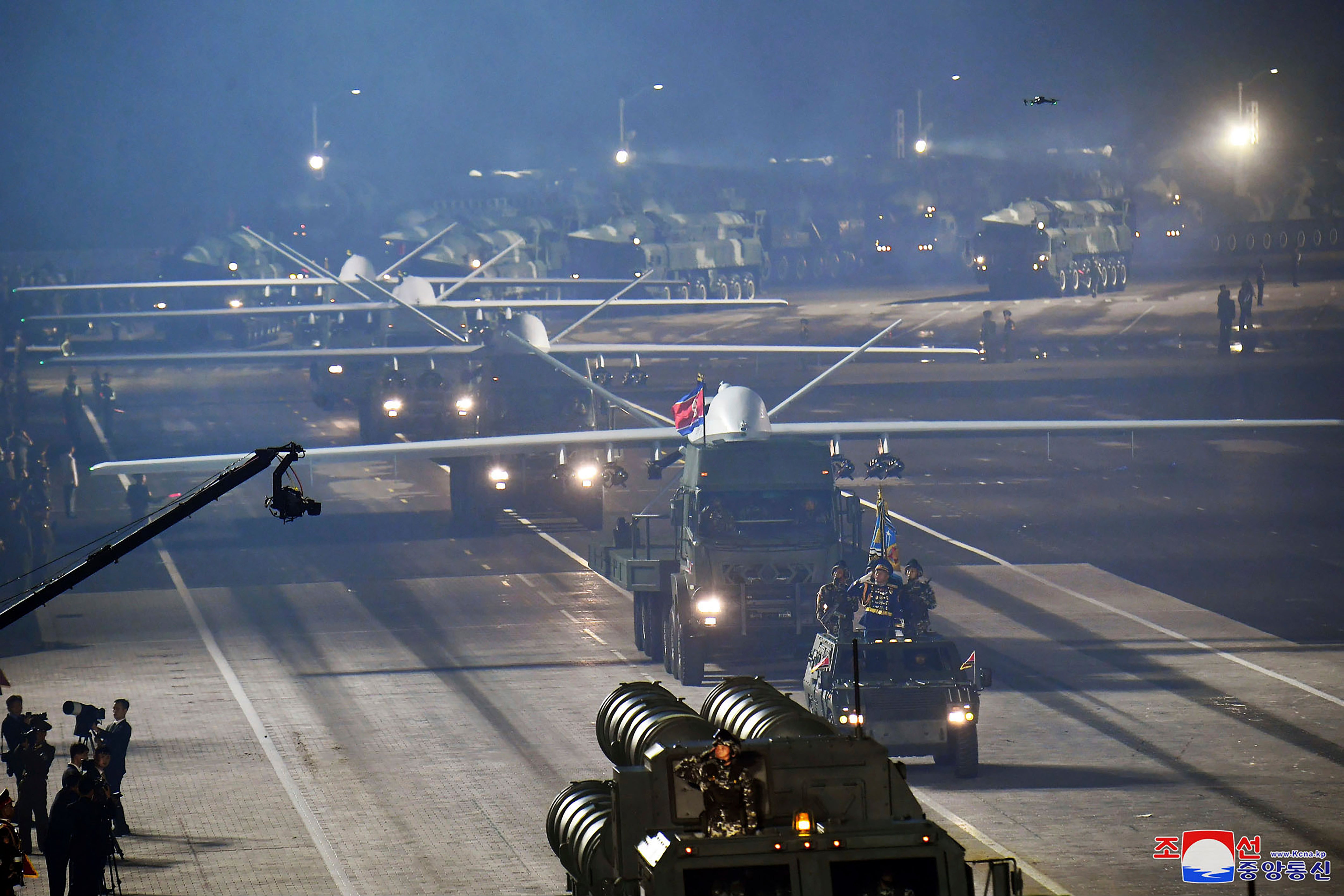 This photo provided by the North Korean government, shows what it says attack drones during a military parade to mark the 70th anniversary of the armistice that halted fighting in the 1950-53 Korean War, on Kim Il Sung Square in Pyongyang, North Korea, 27 July 2023