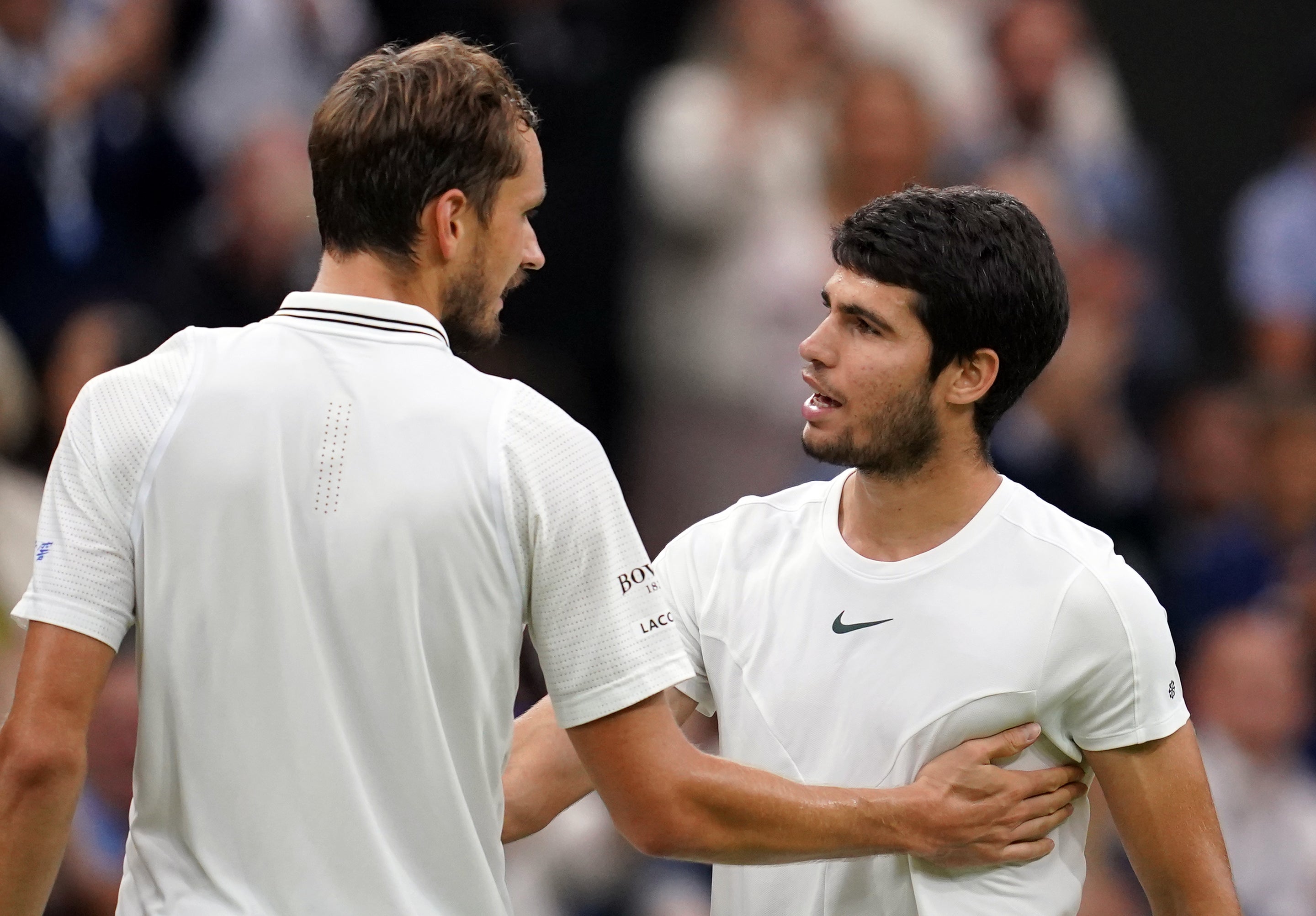 Carlos Alcaraz beat Daniil Medvedev in last year’s semi-final (Victoria Jones/PA)