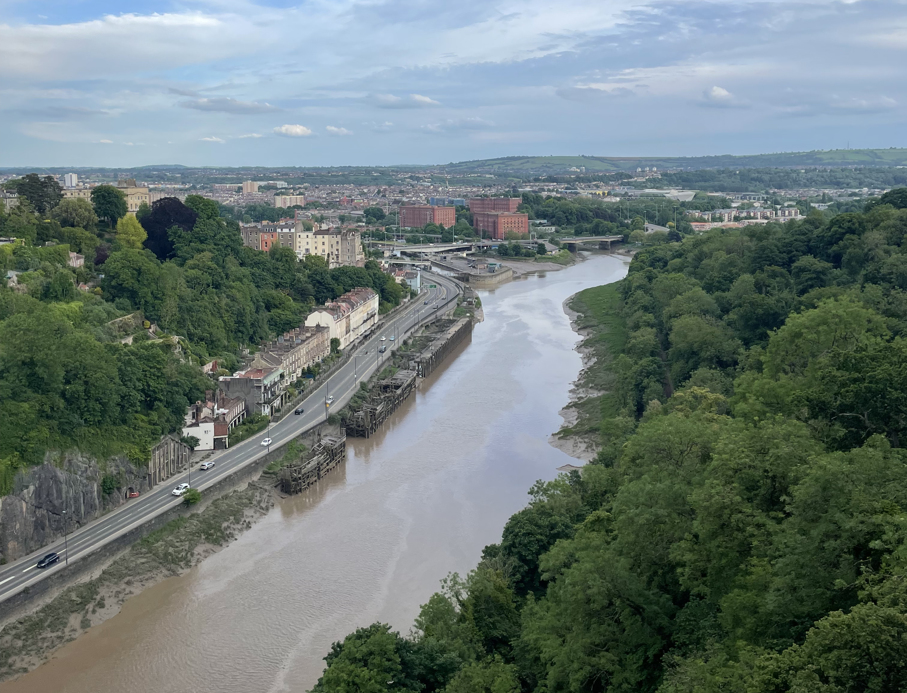 The view of the city from the Bristol Suspension Bridge in May 2024