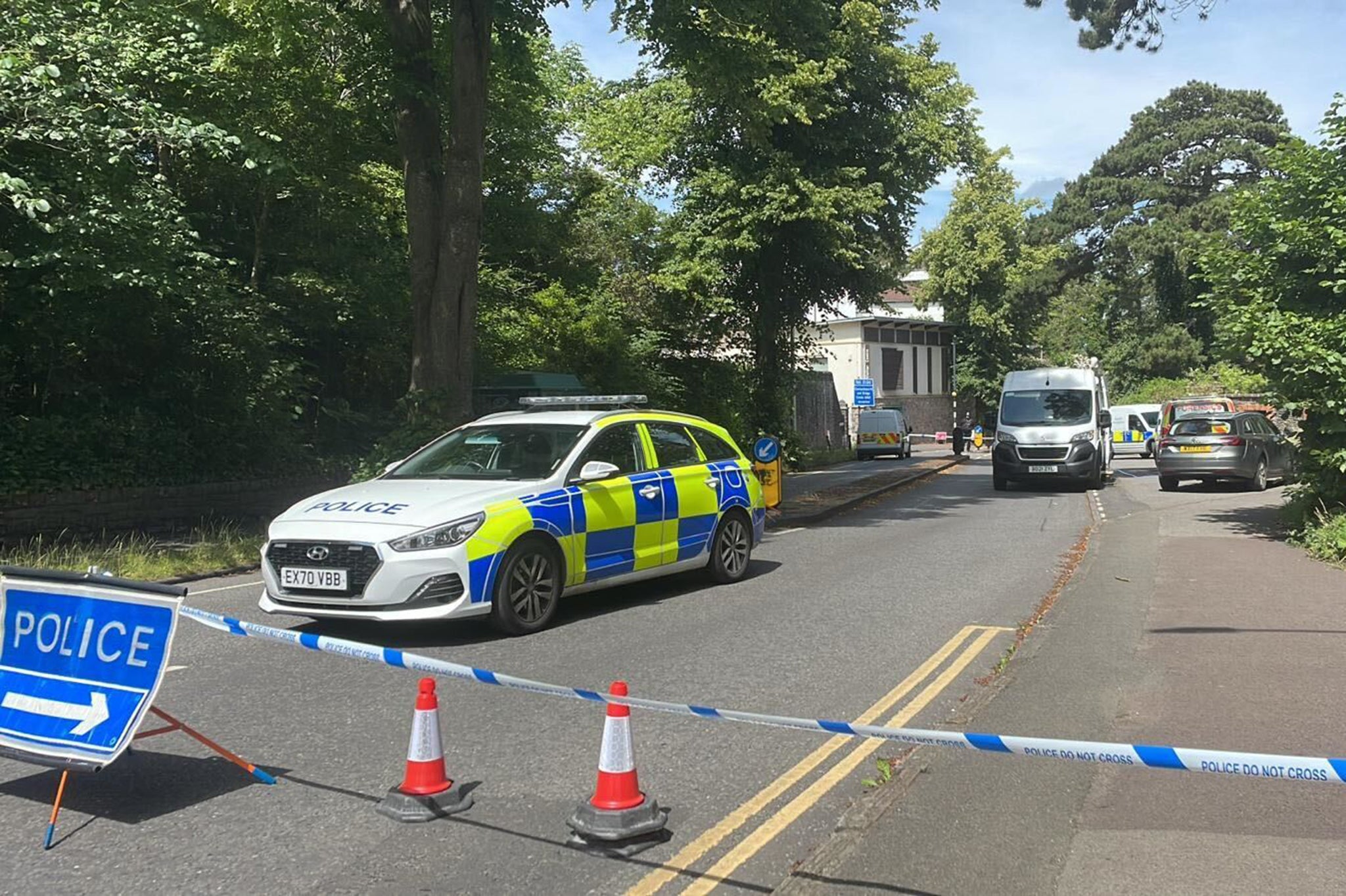 The scene at Clifton Suspension Bridge in Bristol after body parts were found there in suitcases