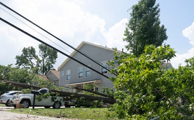 <p>Hurricane Beryl knocked down power lines in Houston’s Acres Homes neighborhood in July.  The storm hit during scorching summer heat, leading to power  outages for millions of residents</p>